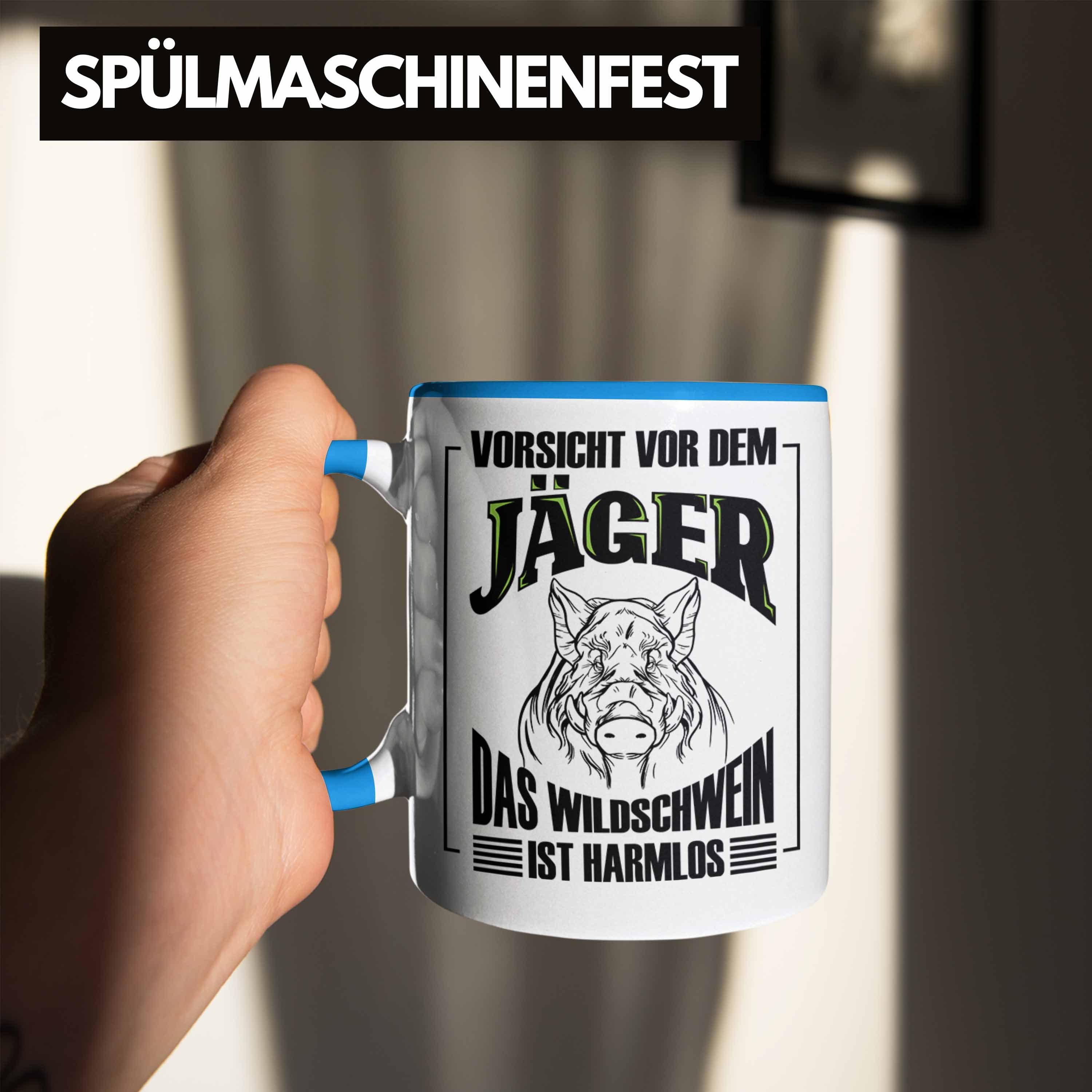 Tasse für Wildschwein Trendation Jäger Lustige Geschenkidee Geschenk Blau Spruch Tasse Jagd