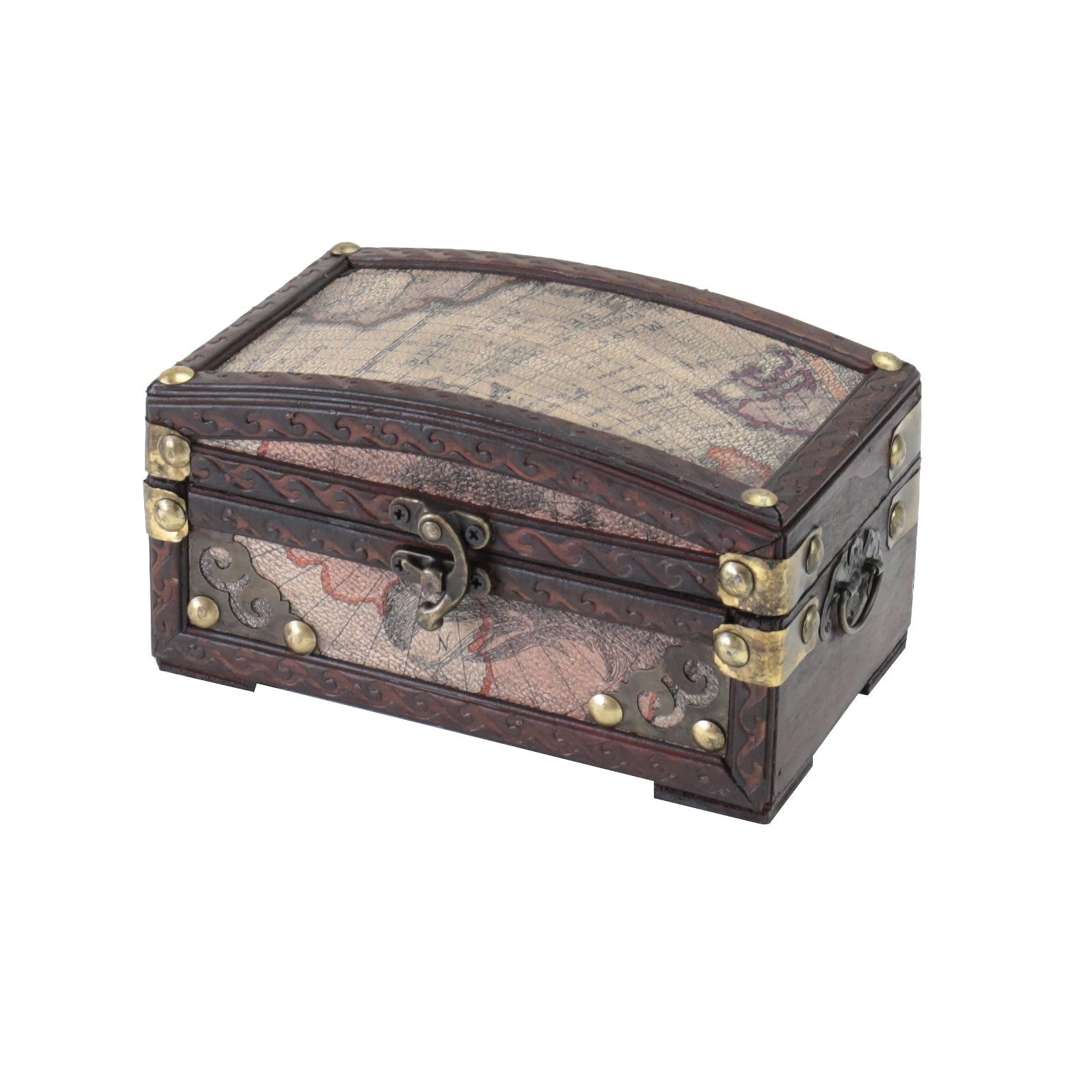 HMF Schatzkiste Schmuckkästchen aus Holz, kleine Schatztruhe zur Schmuckaufbewahrung, oder als Geschenkidee für Geburtstag Hochzeit Kolumbien 17 x 10 x 9 cm