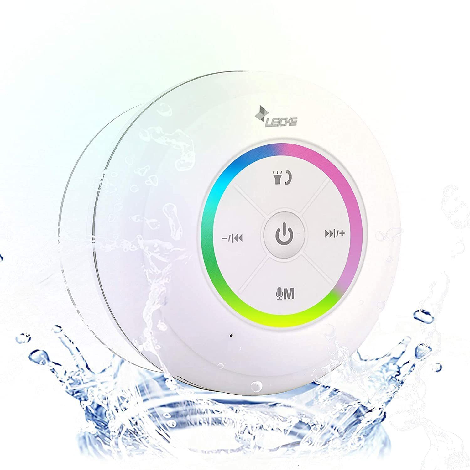 Leicke Bluetooth Duschlautsprecher,Bluetooth Lautsprecher Shower mit Saugnapf Bluetooth-Lautsprecher (Bluetooth, 5 W, Kleiner tragbarer Wireless Speaker für Badezimmer, Strand, Sauna usw)