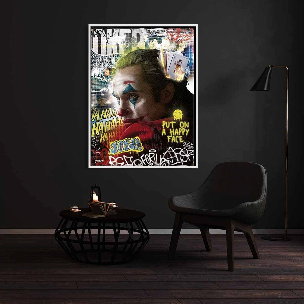 Art Joker Batman Leinwandbild Rahmen Leinwandbild, Collage DOTCOMCANVAS® ohne Graffiti Pop