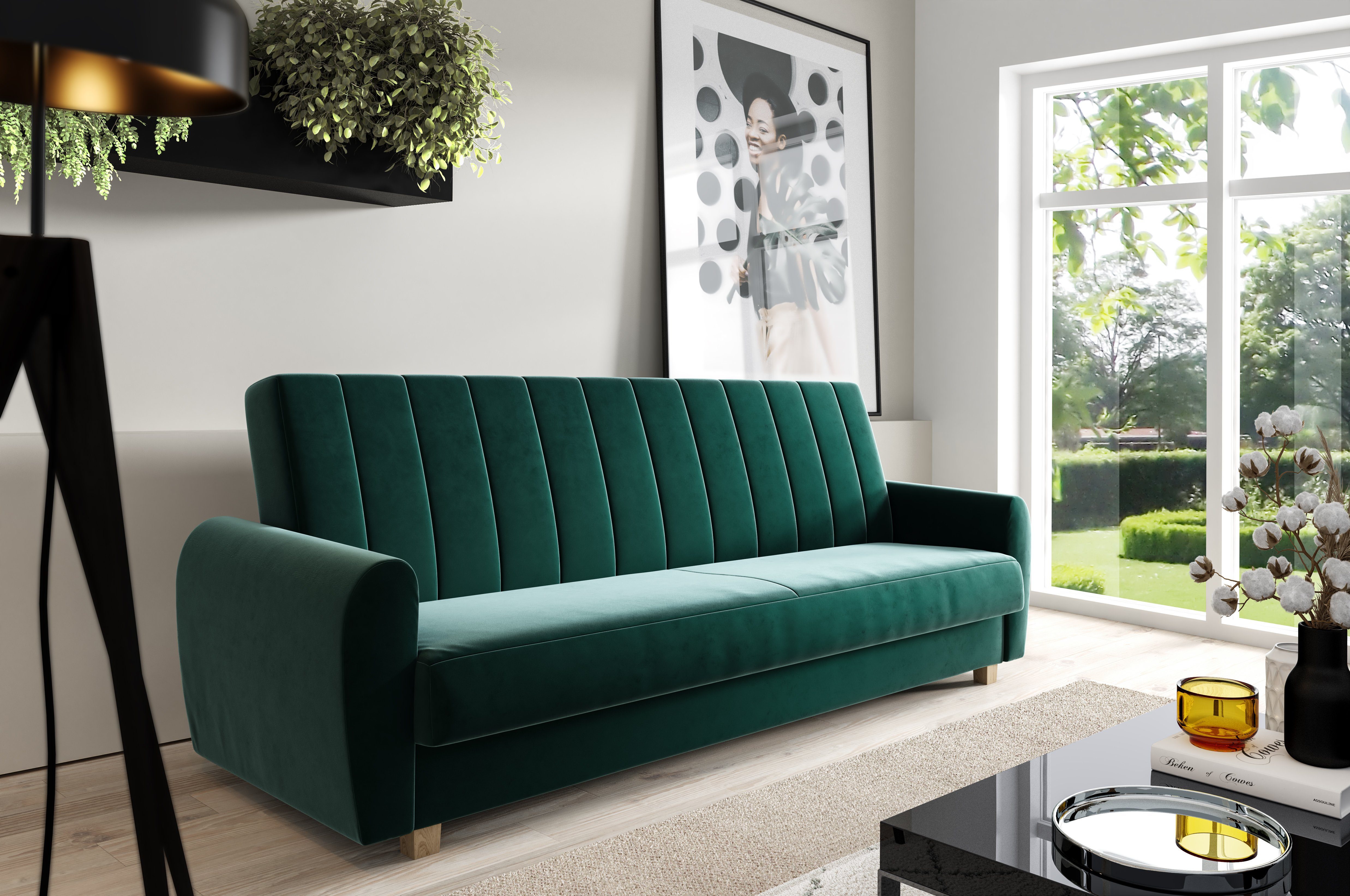 Wohnzimmer Federkern Sofagarnitur Sofa für Schlafsofa 215x95x88 - Couch Bettkasten Wohnlandschaft MOEBLO BERN, mit und Polstersofa Schlaffunktion cm,