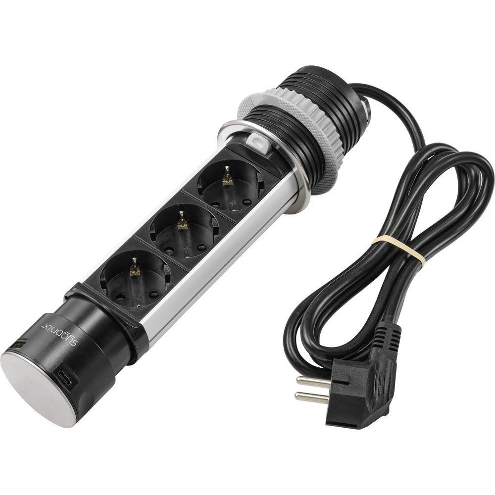 Sygonix 3fach Steckdosenturm mit USB-A & USB-C® SY-4997104 Steckdosenleiste, mit USB, versenkbar, erhöhter Berührungsschutz – Bild 4 von 5