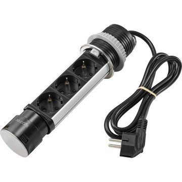Sygonix 3fach Steckdosenturm mit USB-A & USB-C® Steckdosenleiste, mit USB, versenkbar, erhöhter Berührungsschutz