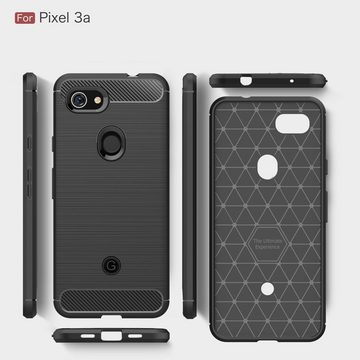 CoverKingz Handyhülle Google Pixel 3a Handyhülle Silikon Case Schutzhülle Cover Carbonfarben, Carbon Look Brushed Design