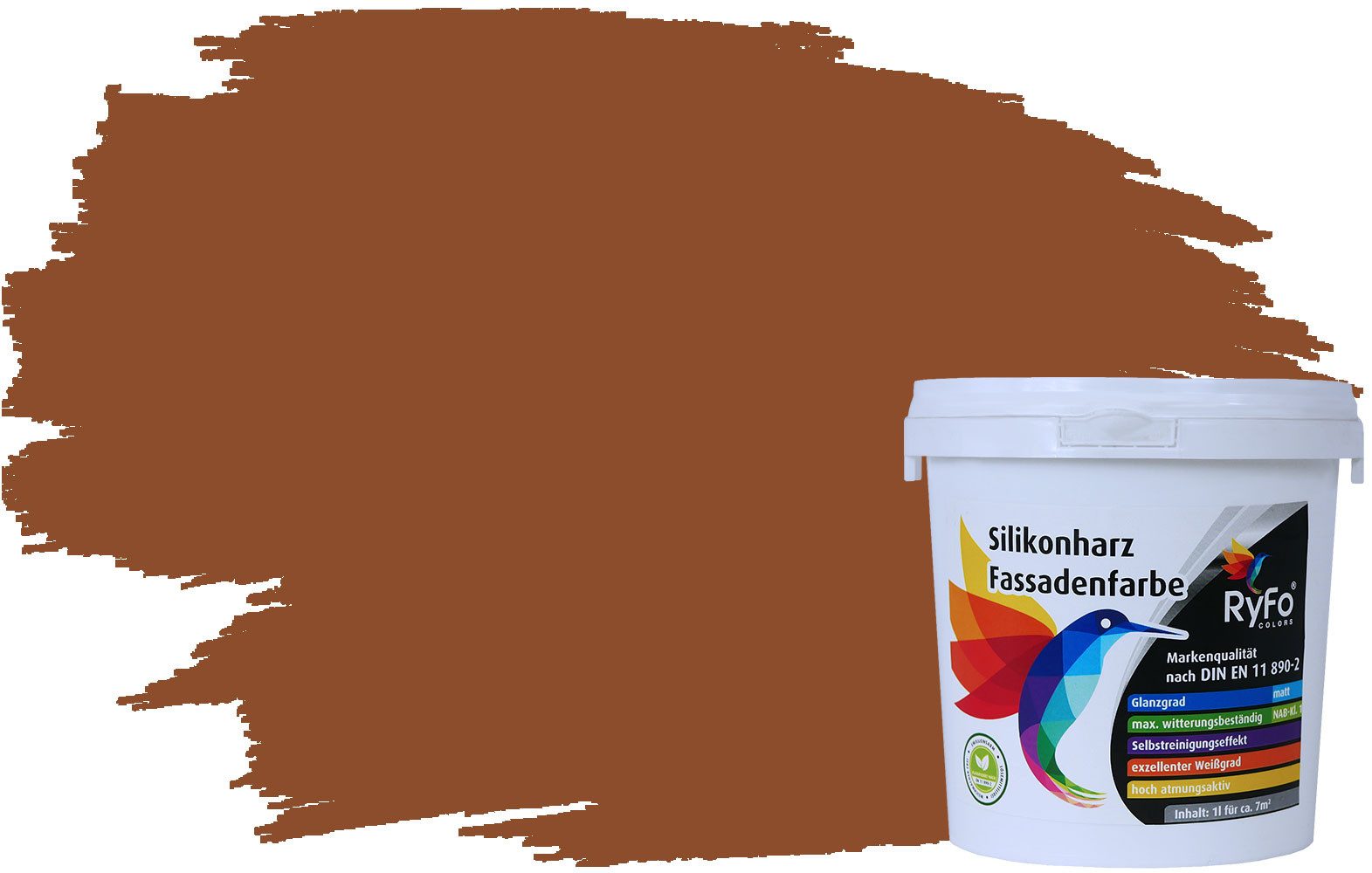 RyFo Colors Fassadenfarbe Silikonharz Fassadenfarbe Nussbaum 1l, 1 L ca. 6 m², Wasserabweisend, diffusionsfähig, schützt vor Schmutz, Algen, Pilzen