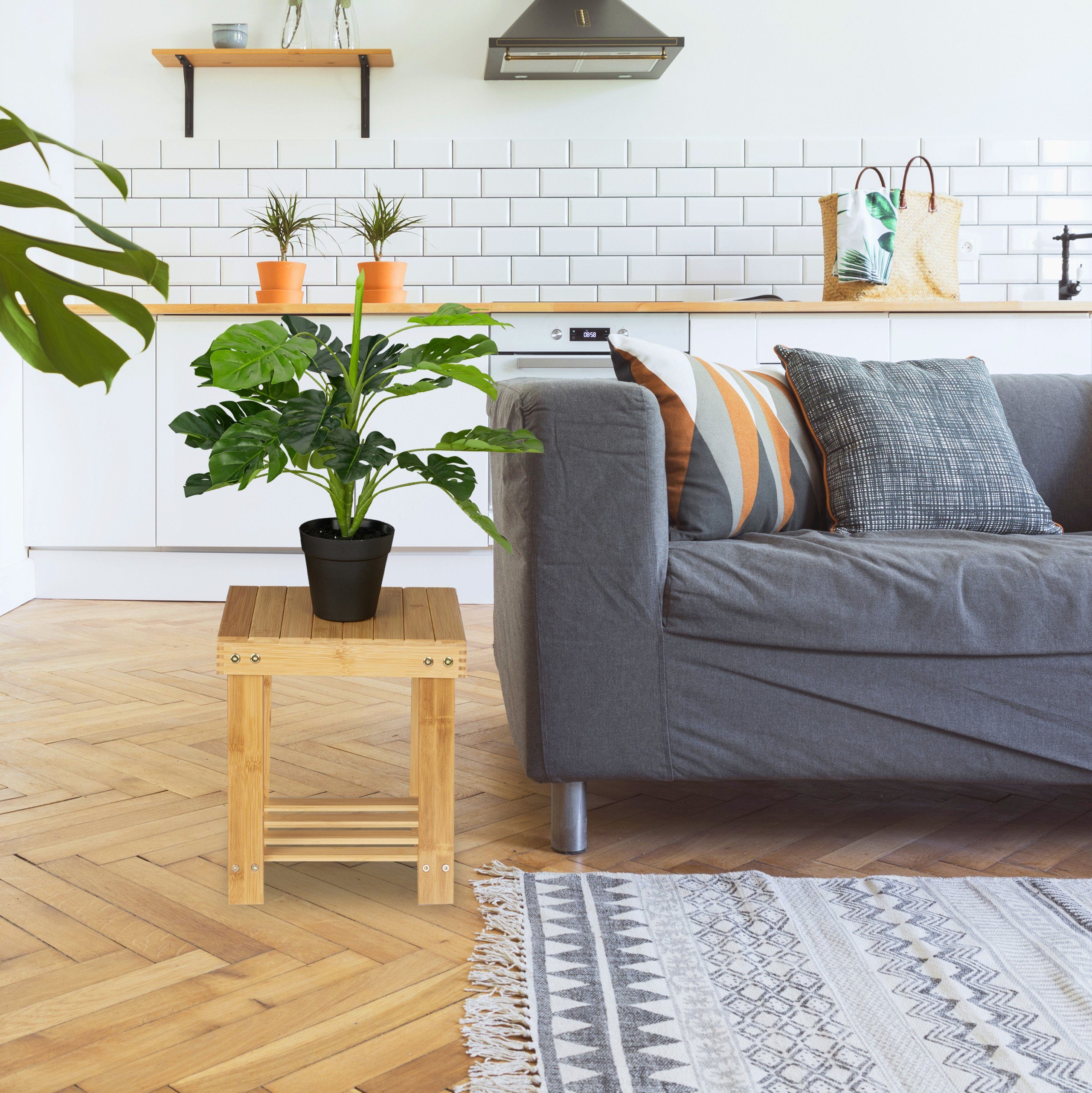 relaxdays Fußhocker Stabile Fußbank aus Bambus günstig online kaufen