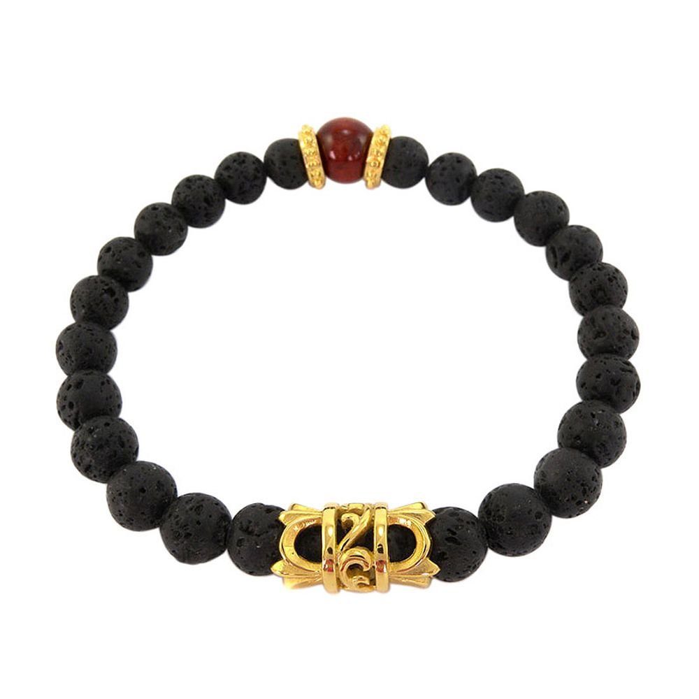 mit Tigerauge Kingka "URBAN ROCKS" und rotem und Stein Tigerauge vergoldetem Center Armband Piece, mit Lava Armband Lava