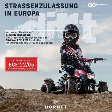 Actionbikes Motors Motocrosshelm Crosshelm Hornet - Straßenzulassung - 6 Größen - rot (Cross Helme - Sturzhelm - Schutzhelm - Helm für Motorrad Kinderquad und Crossbike, 1-tlg., 47-58 cm Kopfumfang - Kinnriemen - Innenpolster), Kinderhelm Kopfschutz Mountainbike Fahrrad Helm