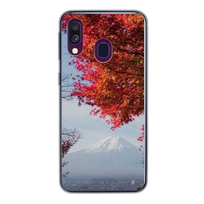 MuchoWow Handyhülle Berg Fidschi mit einem roten Ahornbaum Handyhülle Samsung Galaxy A40 Smartphone-Bumper Print Handy