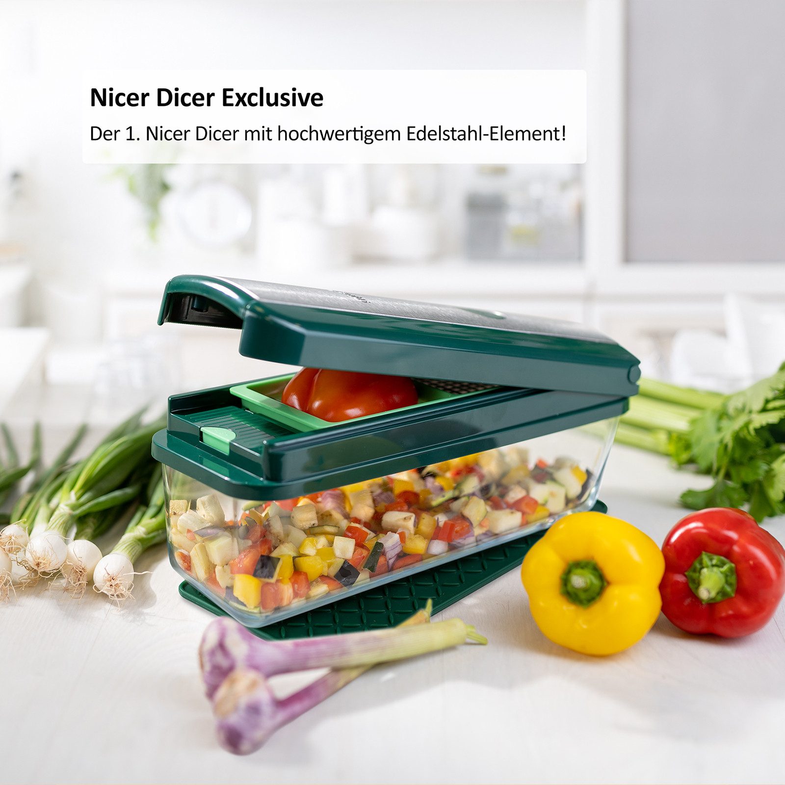 Genius Gemüseschneider Nicer Dicer Exclusive 30 tlg Gemüseschneider & Gemüse Hobel, Extra scharfe Edelstahl-Klingen, Multifunktional