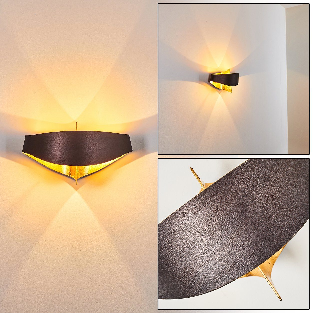 Wandlampe in Wandleuchte hofstein »Aschi« mit Up ohne Braun/Gold, Zimmerlampe 2xG9, Lichteffekt mit Down-Effekt, aus moderne Metall & Leuchtmittel,