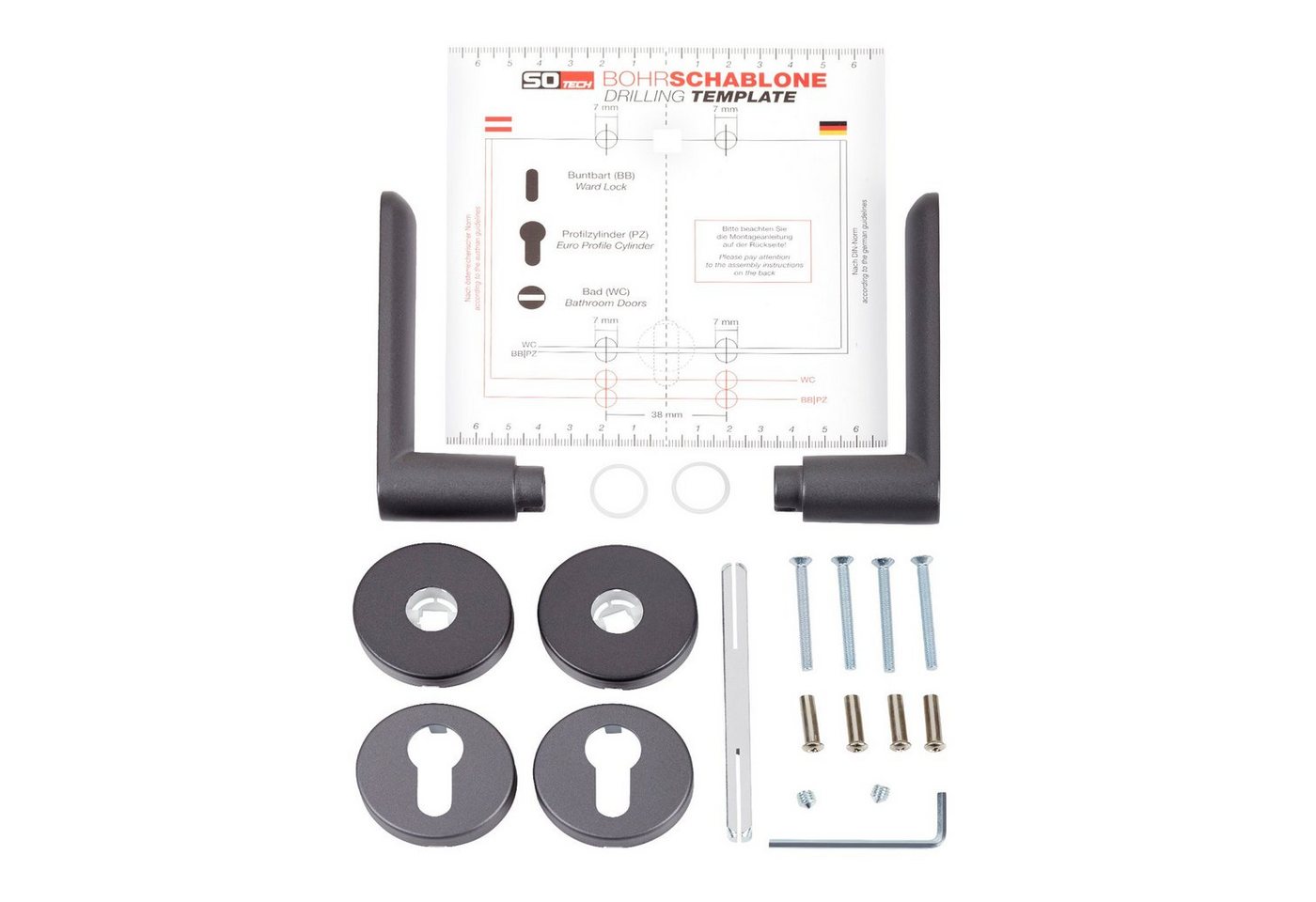 Thumbnail - SO-TECH® Drückergarnitur Türdrücker SAM Aluminium Oval Rosette, Profilzylinder Türgarnitur für Eingangstür anthrazit