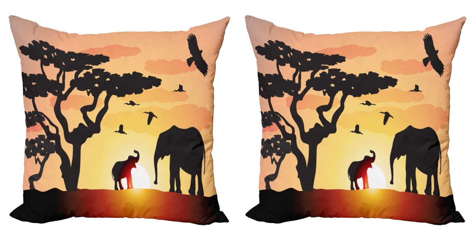 Kissenbezüge Modern Accent Doppelseitiger Digitaldruck, Abakuhaus (2 Stück), Elefant Sonnenuntergang Tierbaum