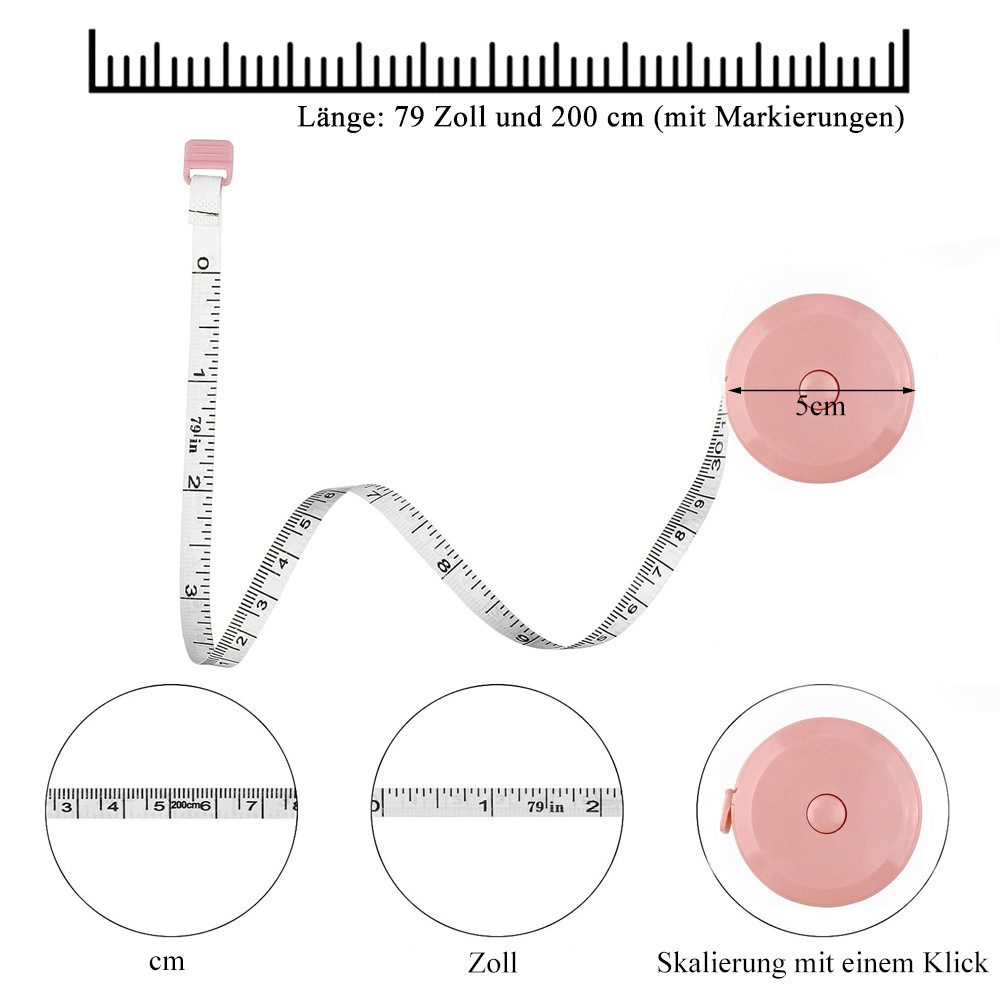 AFKSMILE Maßband 6 Stück Maßband,200 cm/79 Zoll Einziehbares Maßband für Genaues Messen, Messband für Nähen Flexibles Maßband Zum Messen von Länge,Brust/Taille