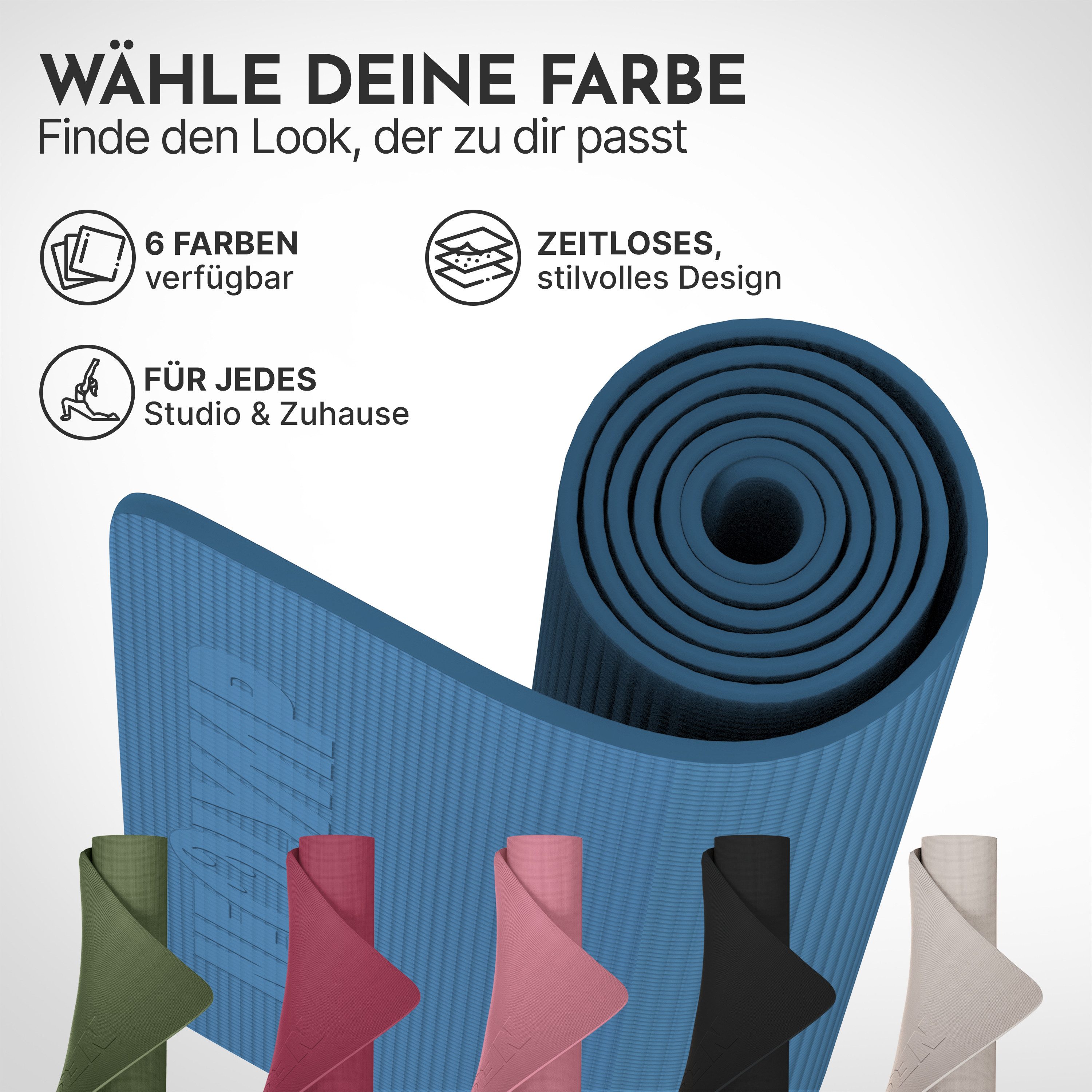 NEOLYMP Yogamatte Yogamatte rutschfest & gelenkschonend – Gelenkschonende Gymnastikmatte (Pilates Matte für Yoga, Workout – inkl. E-Book & Video Übungen), Fitnessmatte für Zuhause – 183x61cm Trainingsmatte aus PVC –Sportmatte