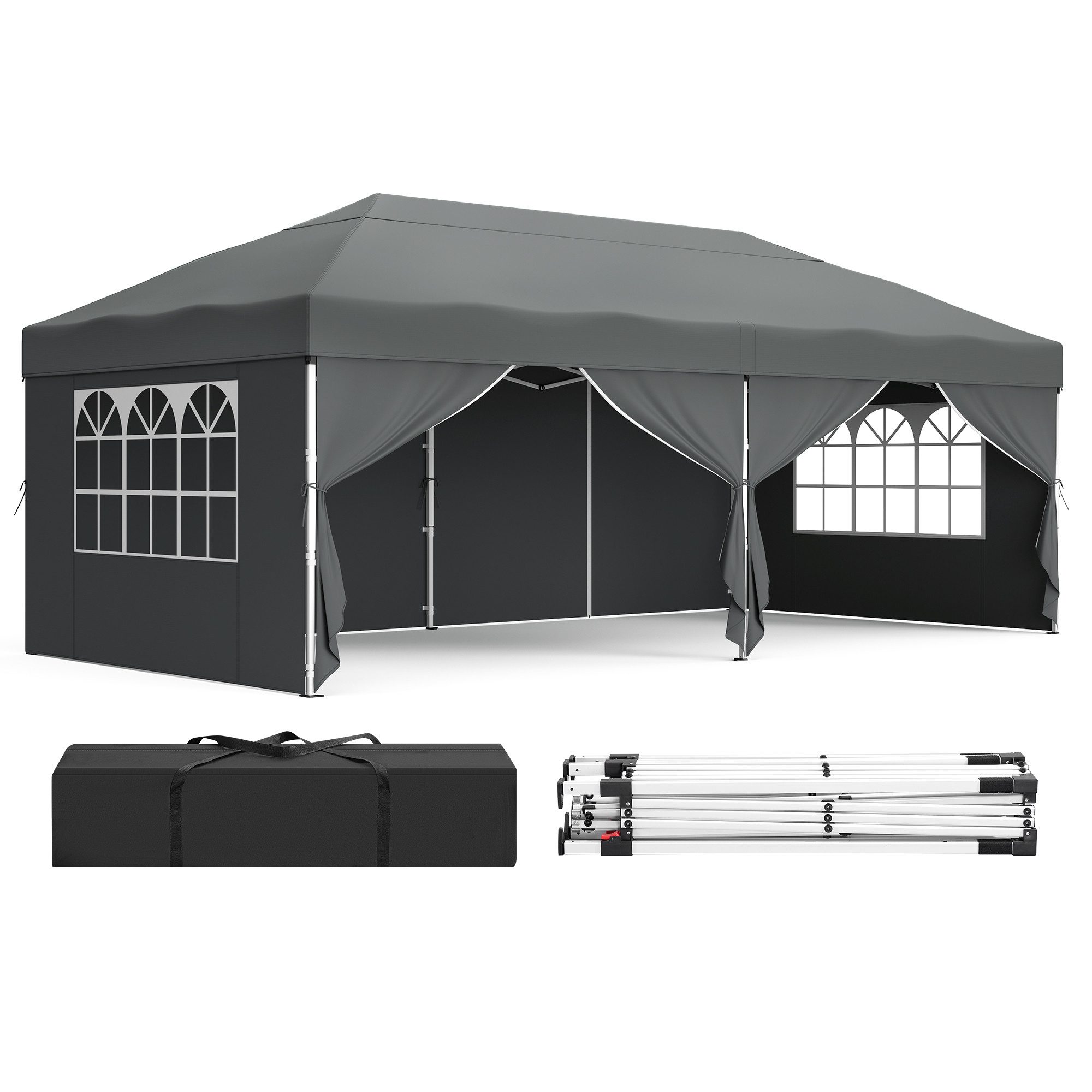 SONGMICS Pavillon 3m/6m x 3m Pavillon mit 4 Seitenteilen,für Garten, mit 4 Seitenteilen, Faltzelt Seitenwänden, stabil, tragbar, Hof, Markt, Sonnenschutz
