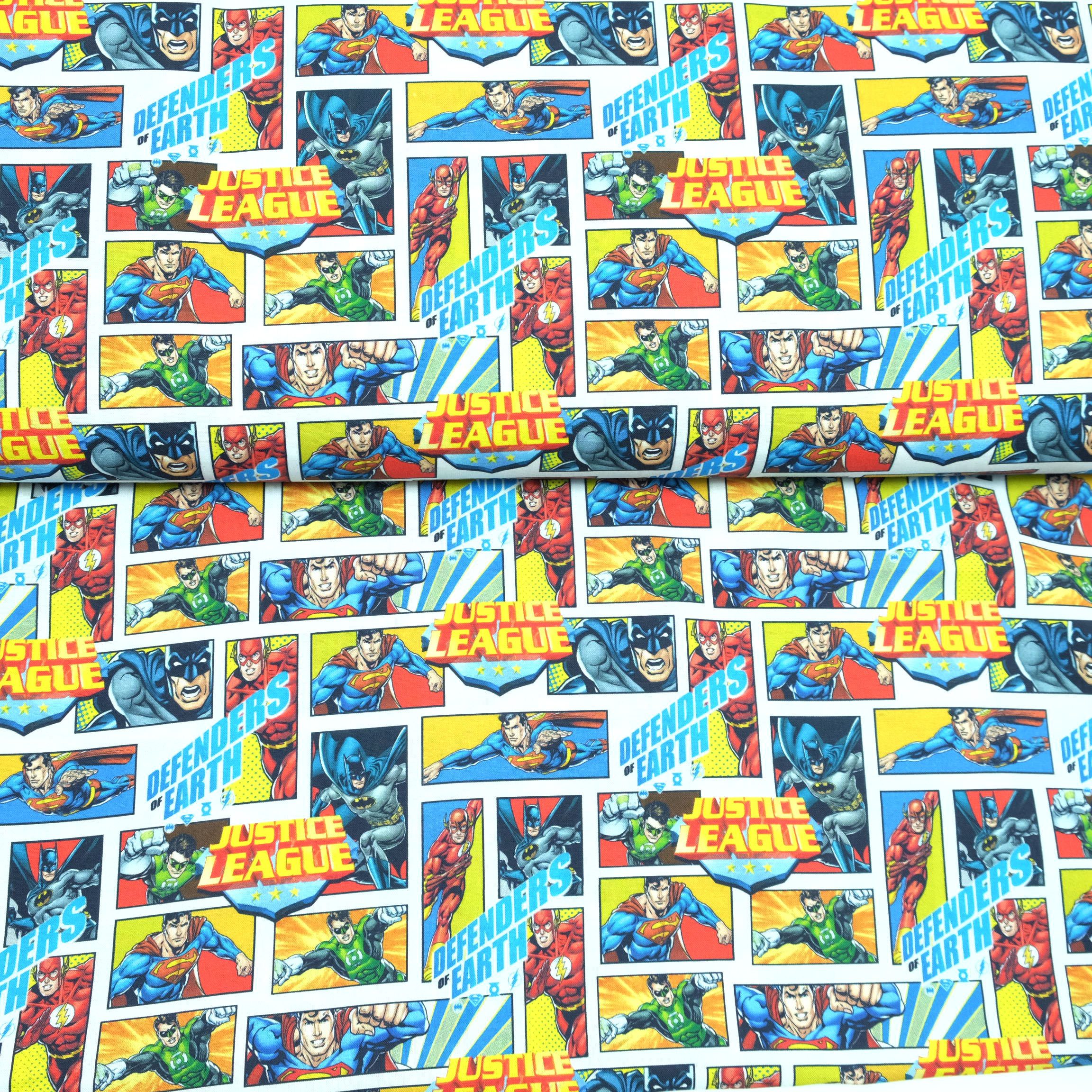 larissastoffe Stoff Bio Baumwollstoff Webware Justice League Superman Batman Superhelden, Meterware, 50 cm x 150 cm