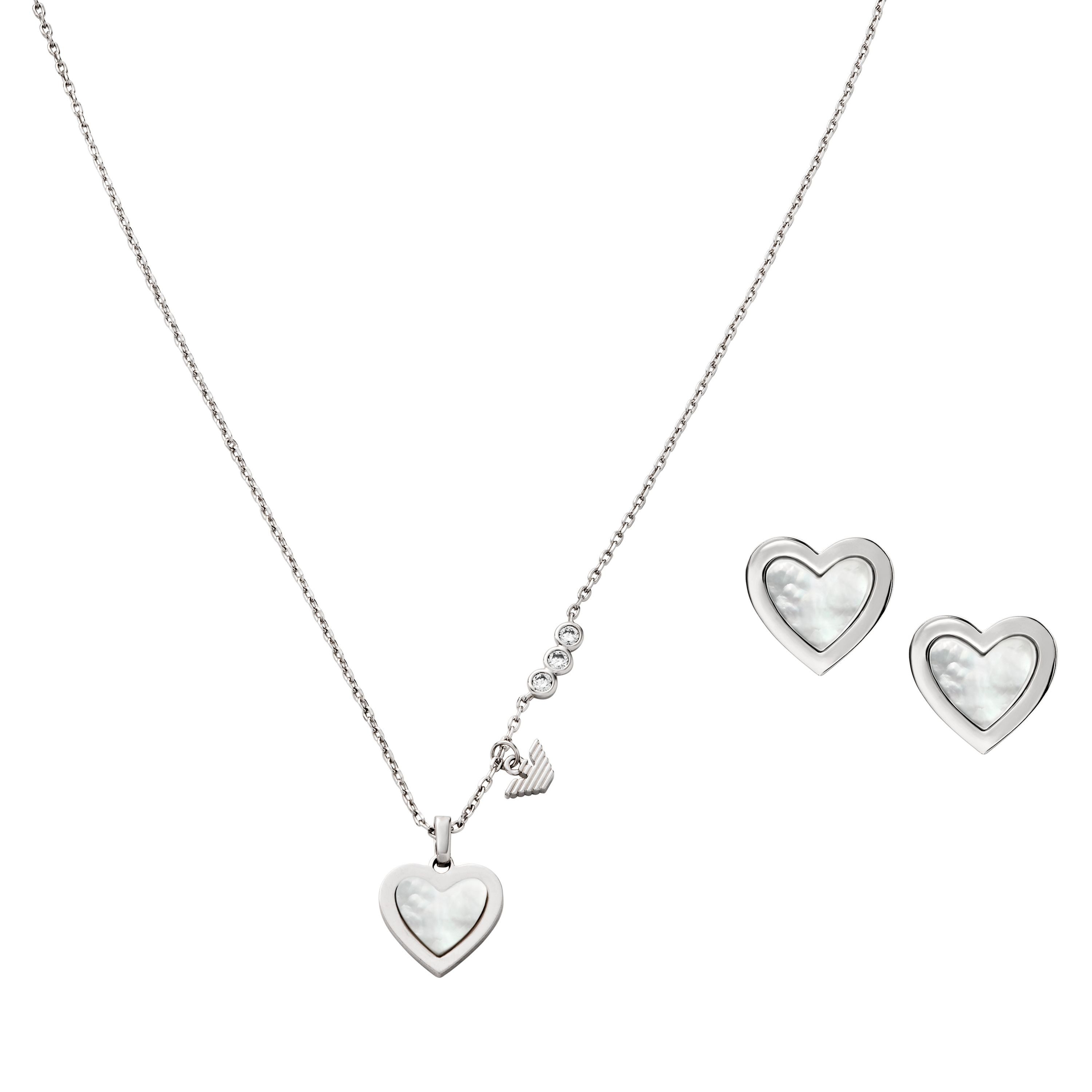 Emporio Armani Ohrring und Ketten Set Mulitpack Schmuck Geschenk Metall JEWELRY (Set, 3-tlg), mit Zirkonia (synth) - mit Perlmutt