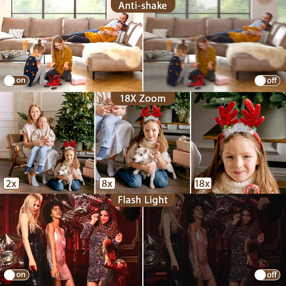 Fine Life Pro X9-updated Kompaktkamera (48 MP, WLAN (Wi-Fi), inkl. 64 GB TF-Karte und 3 Ersatzpanels, 4K 48 MP Fotokamera mit Front- und Rückobjektiv)