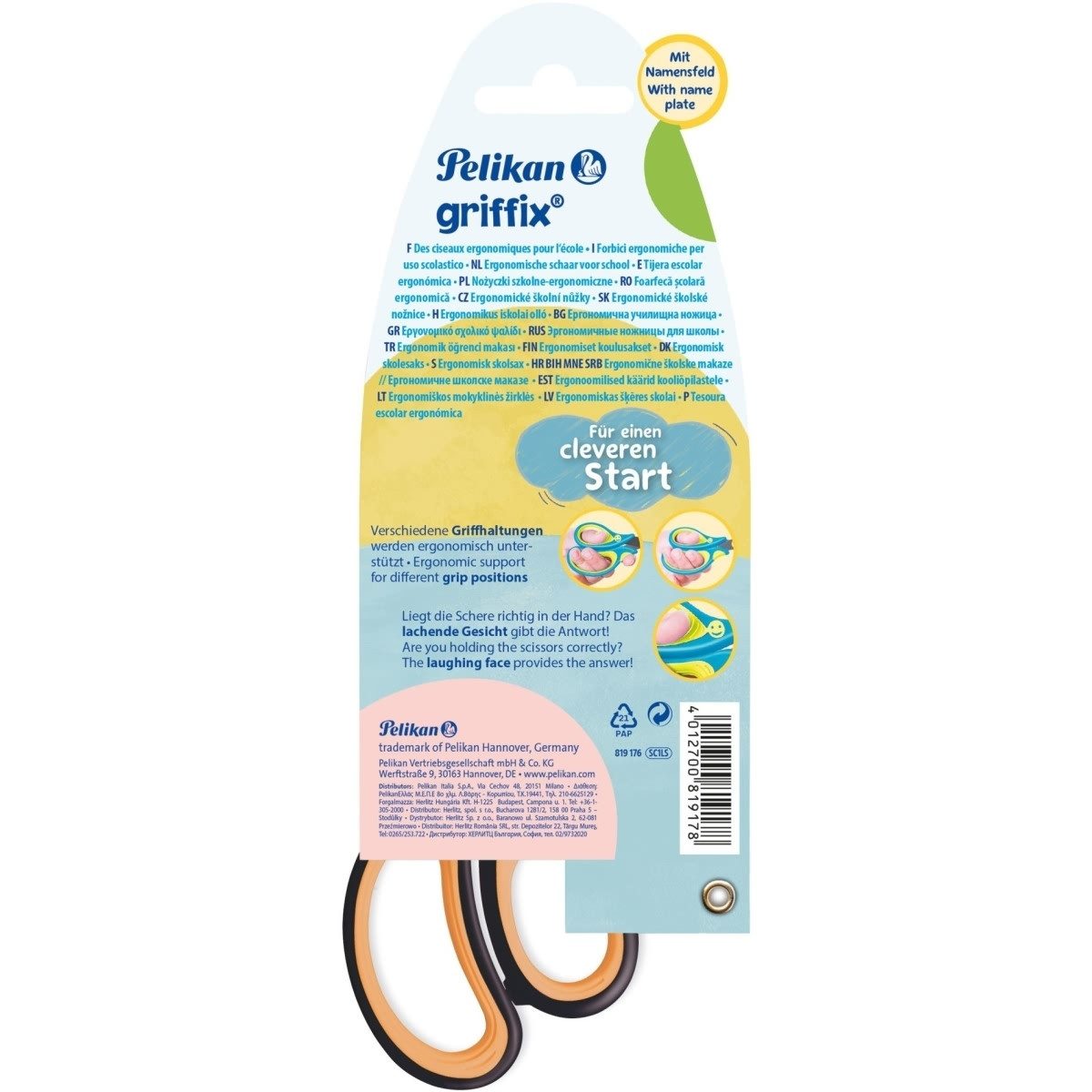 Pelikan Papierscheren Schulschere griffix spitz Linkshänder NeonBlack (5 Stück)