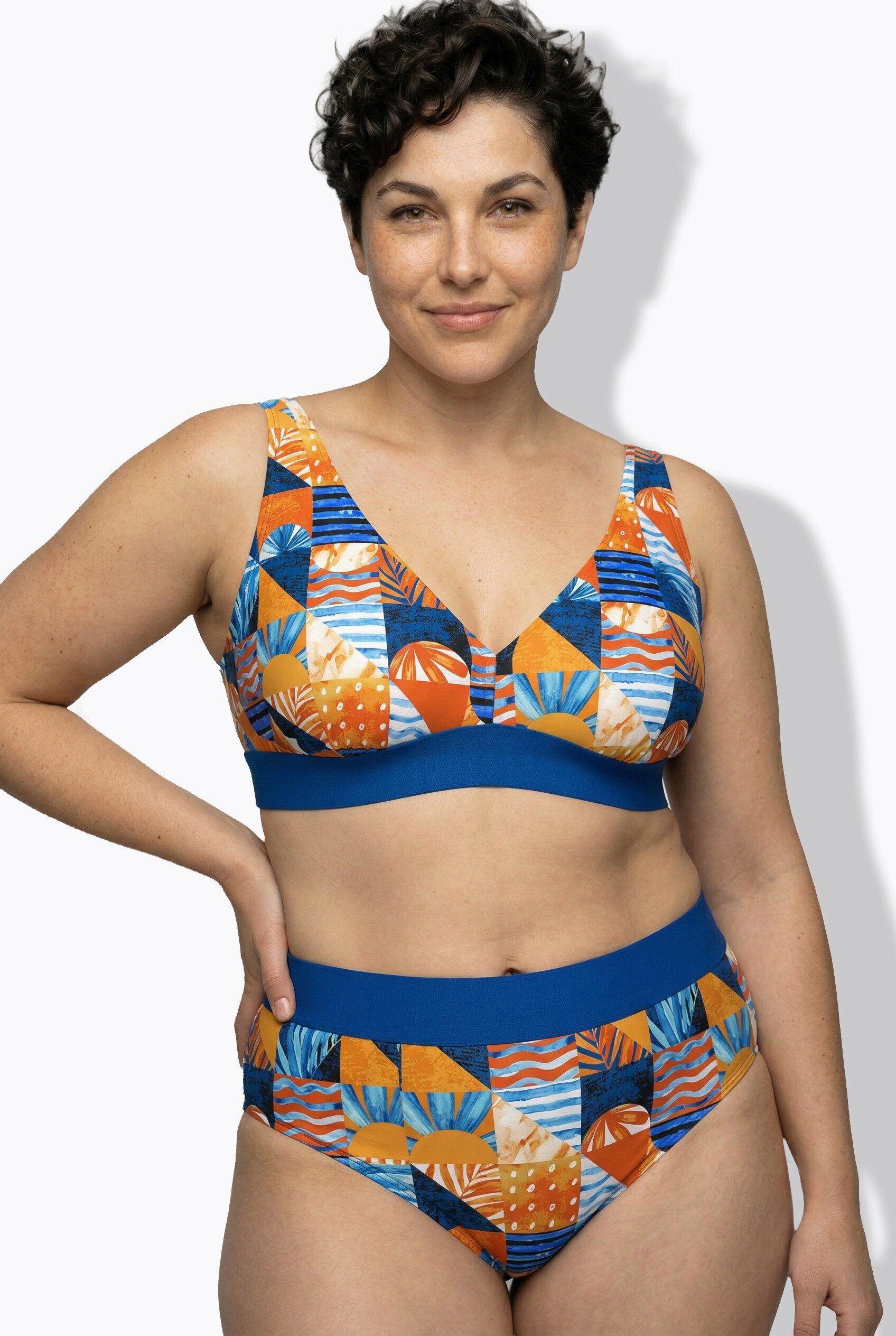 Ulla Popken Bustier-Bikini Bikini Karomuster Softcups Träger verstellbar