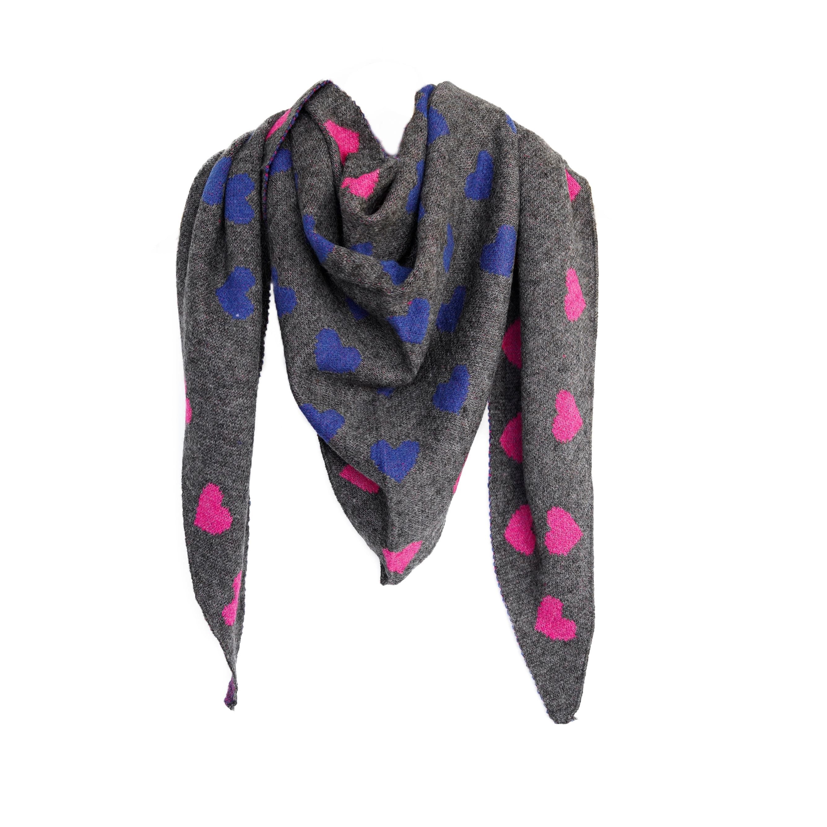 COFI 1453 Modeschal Eleganter Dreiecksschal mit Herzmuster für Damen 200x90 cm
