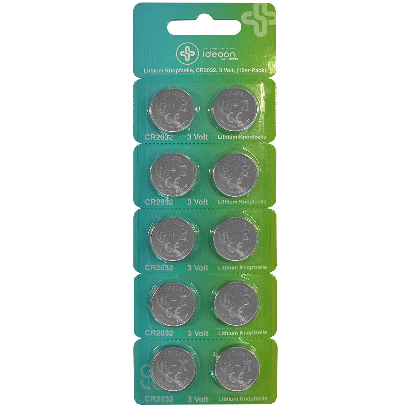 shop'n smile ideoon CR2032 Lithium-Knopfzellen 3V: Power für Autoschlüssel, Uhr & Smart Knopfzelle, Ideal für Waagen, Autoschlüssel, Uhren, Fernbedienung