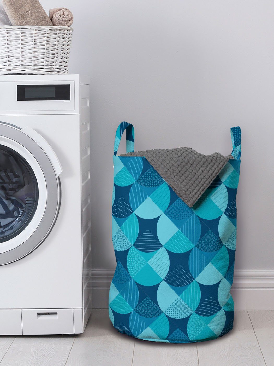 Kordelzugverschluss mit Kreis-Muster Wäschesäckchen Wäschekorb Details Griffen Runde mit Waschsalons, für Abakuhaus