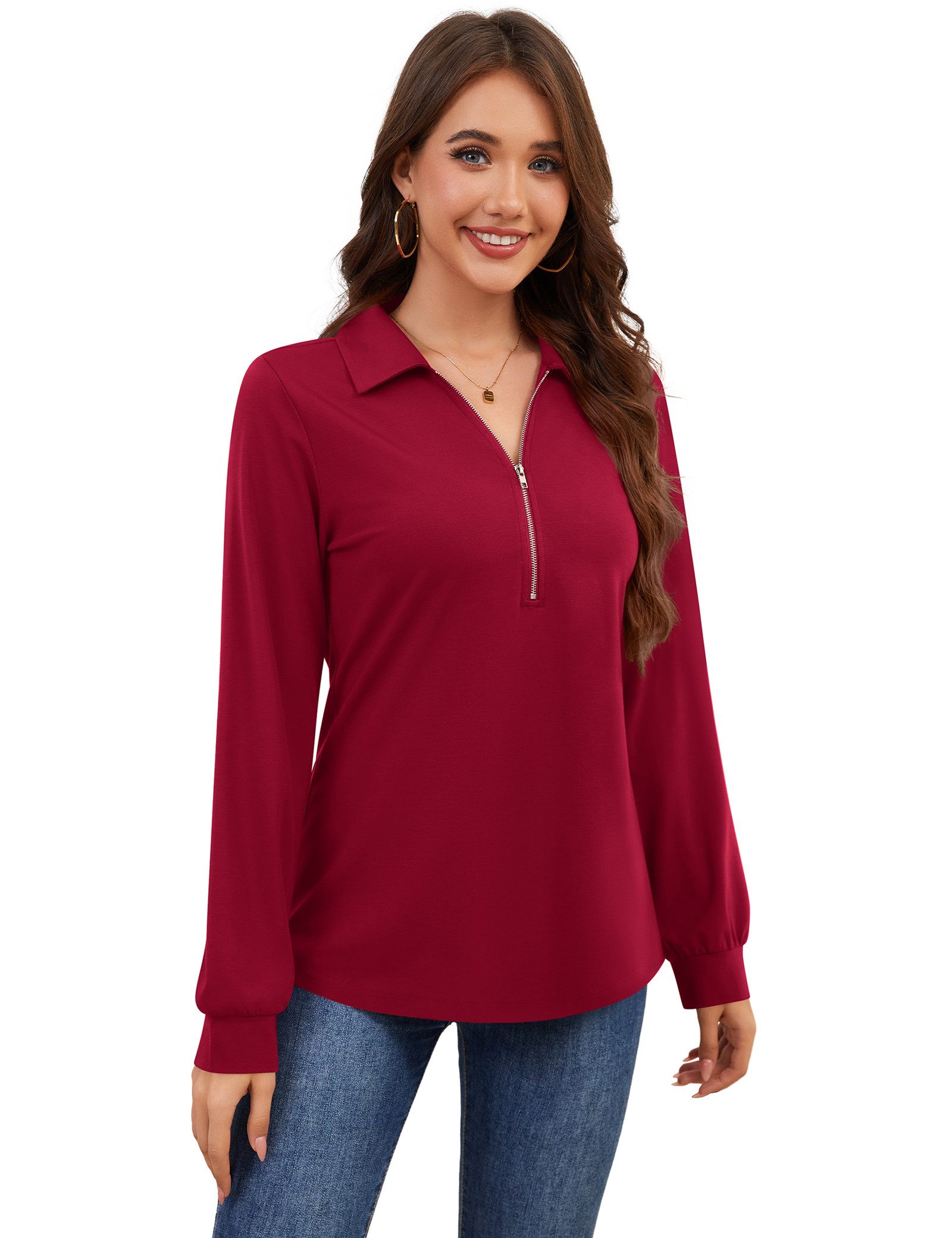 Beluring Langarmbluse Damen Langarm Bluse – V-Ausschnitt, Langarmshirt, mit günstig online kaufen