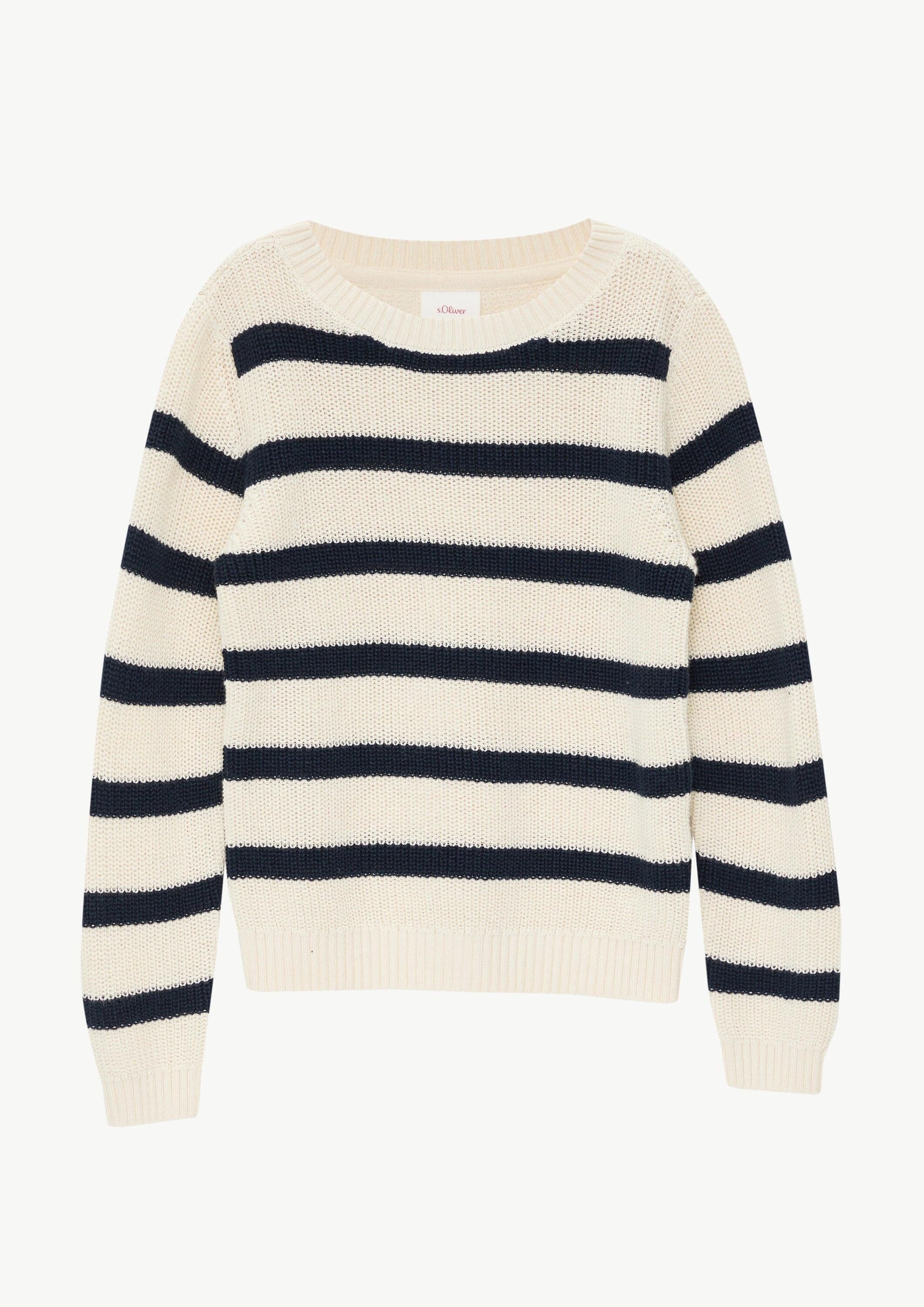 s.Oliver Longpullover Strickpullover Geringelter Strickpullover aus Baumwollmix