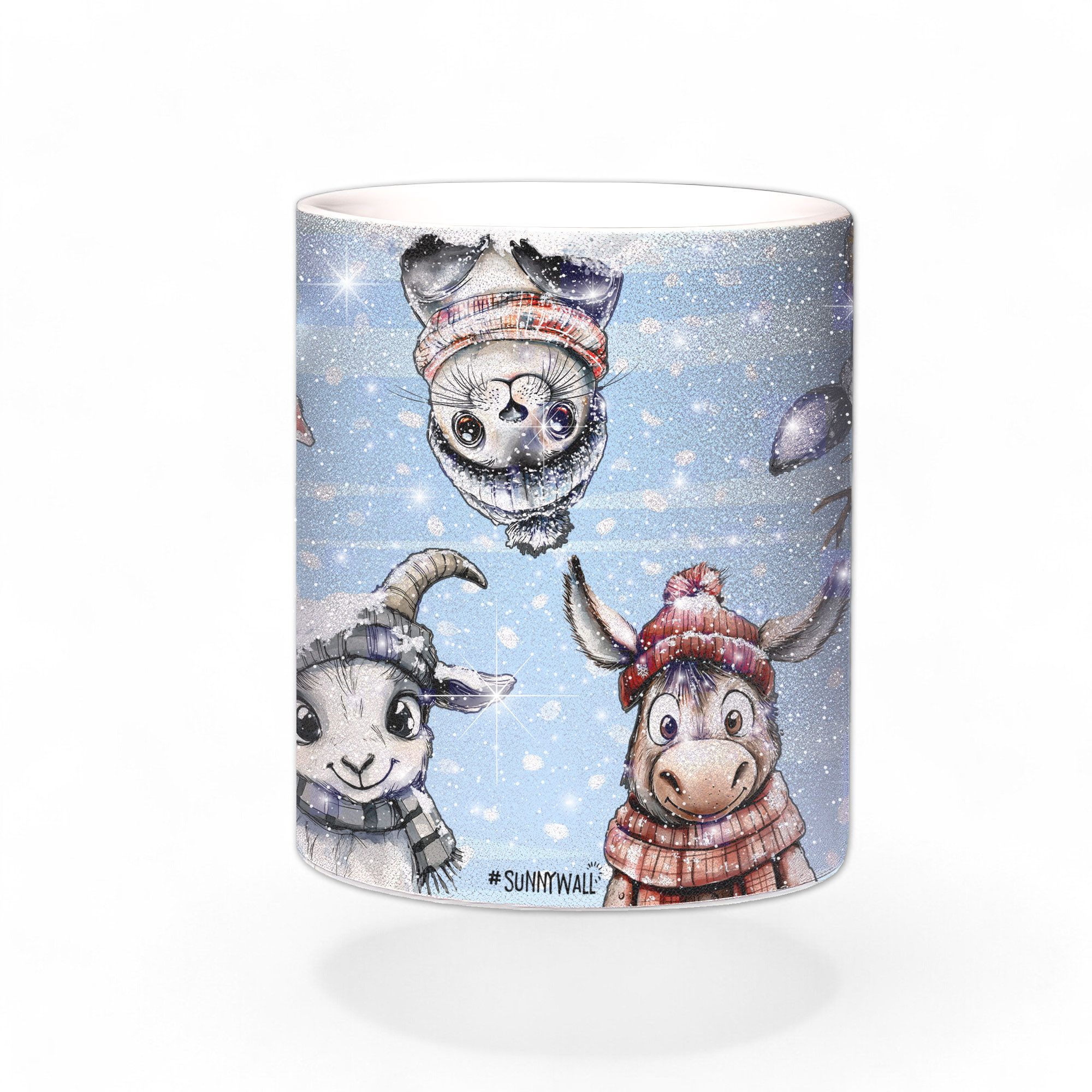 Sunnywall Tasse Glitzer Tasse - Winter Tiere - Für die Seele - Weihnachten - Silber, Keramik, inkl. Geschenkkarte