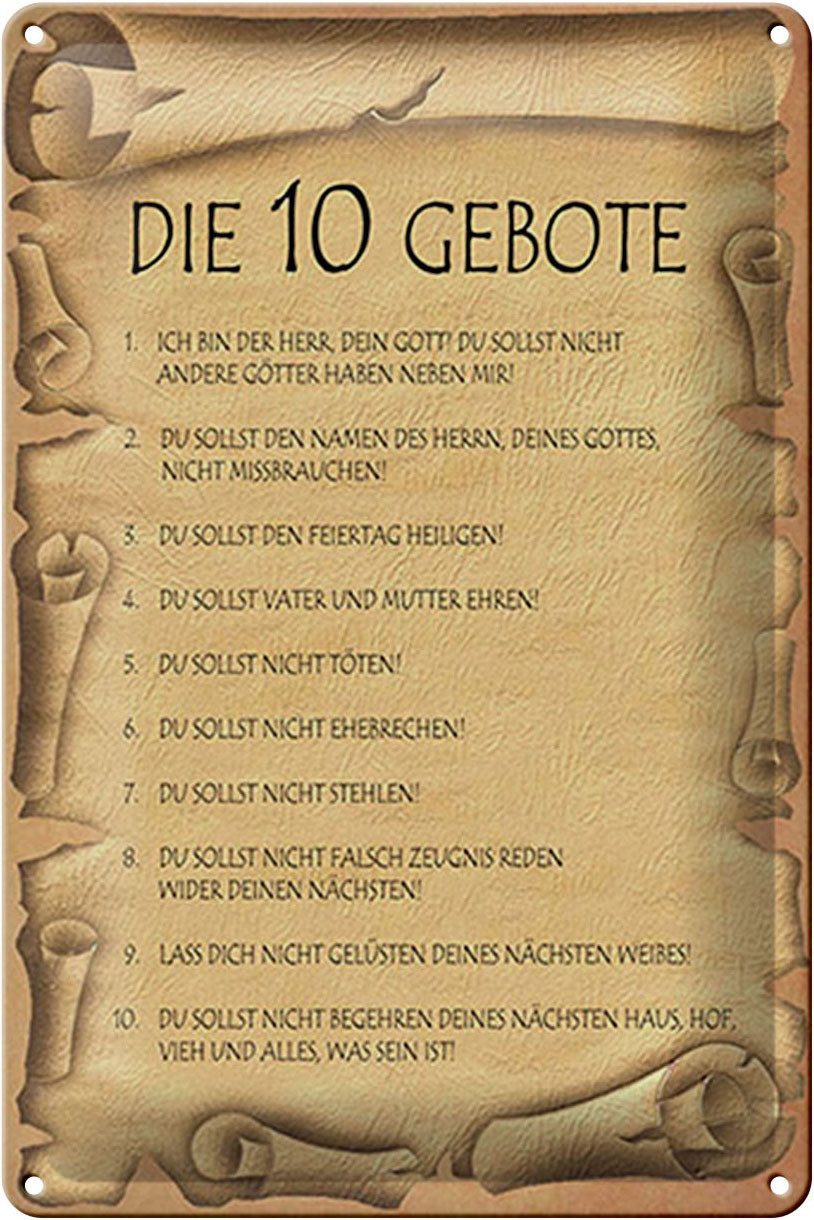 Femer GmbH Metallschild Spruch 20x30cm die 10 Gebote Gottes bin Herr, (1 St), gewölbte Oberfläche, abgerundete Ecken, umgeschlagene Kanten