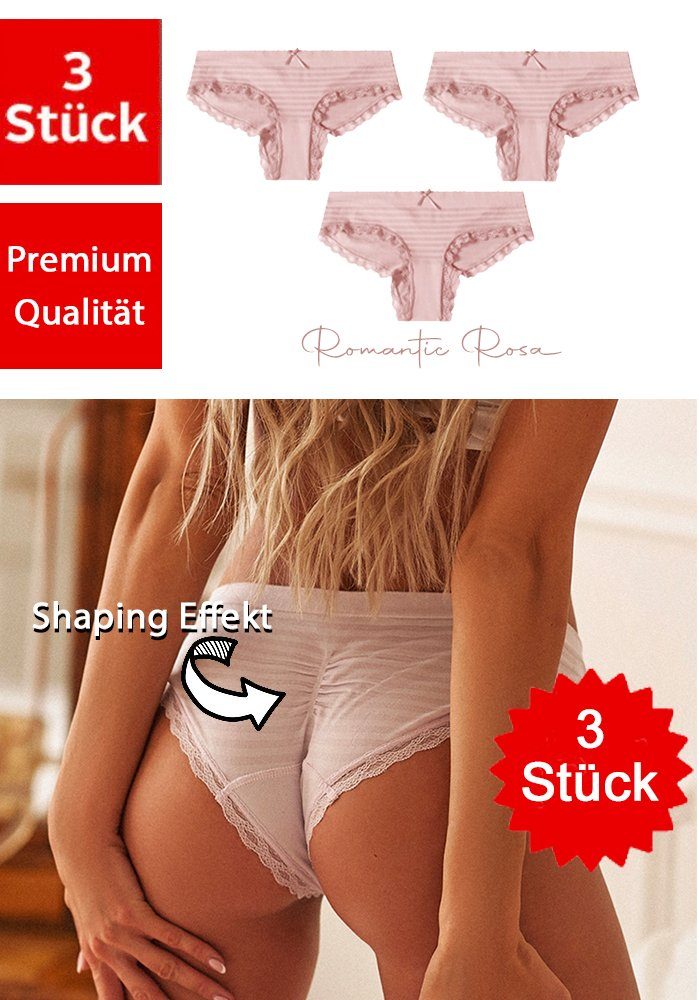 #1 Topseller Slip (3-er Pack) Premium Shaping Slip Unterhose für einen knackigen Po Rosa