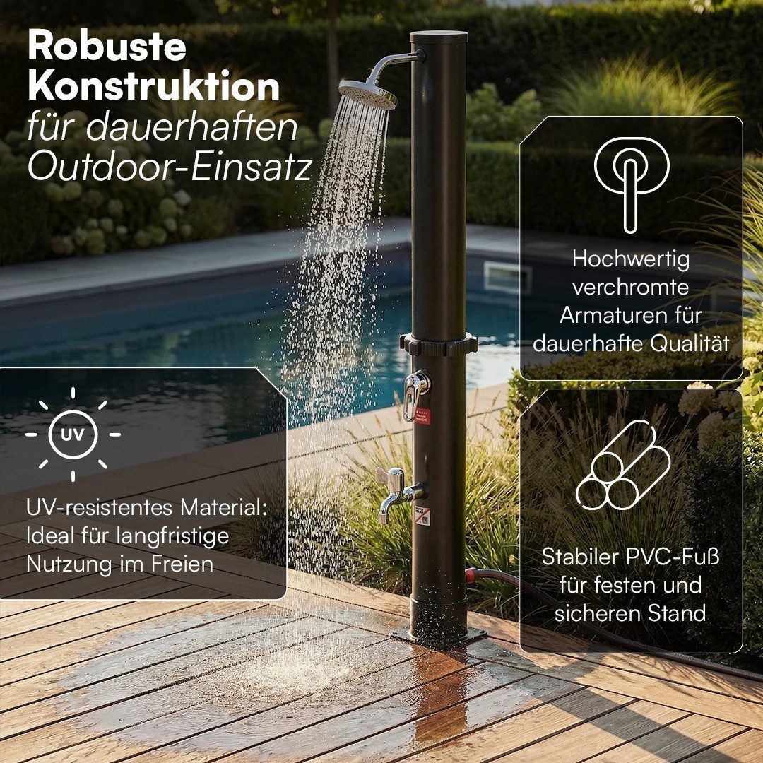 STEELSØN Solardusche Velion 20/40 Liter, warmes Wasser bis 60 °C (auch mit Boden oder 40L Fassungsvermögen), Gartendursche, schwenkbarer Kopf