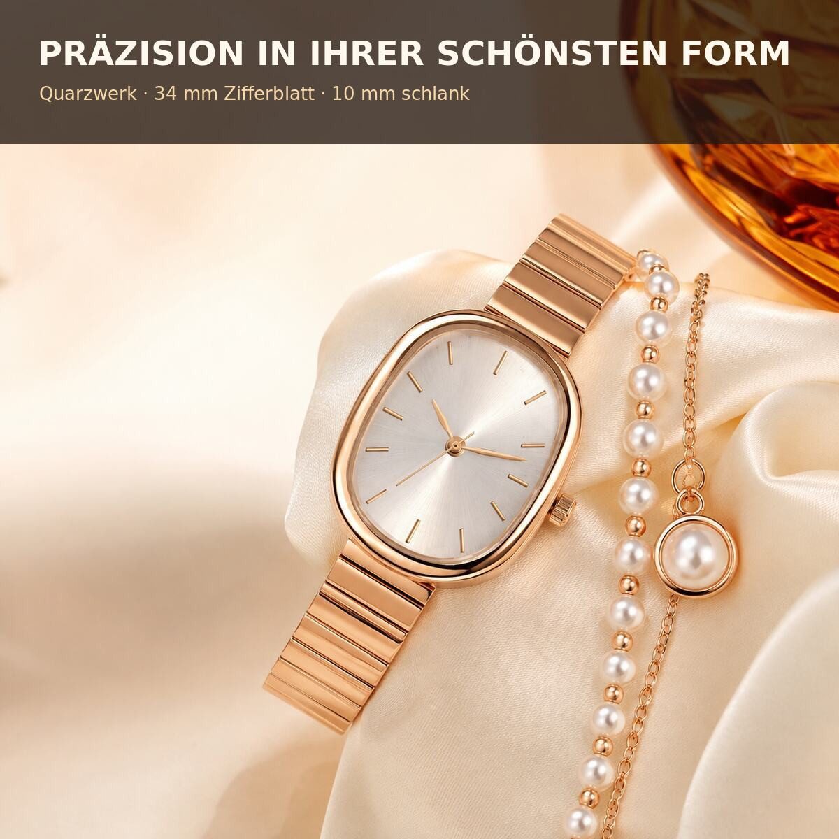 Fyrove Quarzuhr für Damen, Geschenk für Frauen,Damen Uhr Schmuckset in Geschenkbox, (Quarzuhr Roségold mit Armband, Halskette & Damen Ohrringen, Weihnachtsgesch – Bild 2 von 5