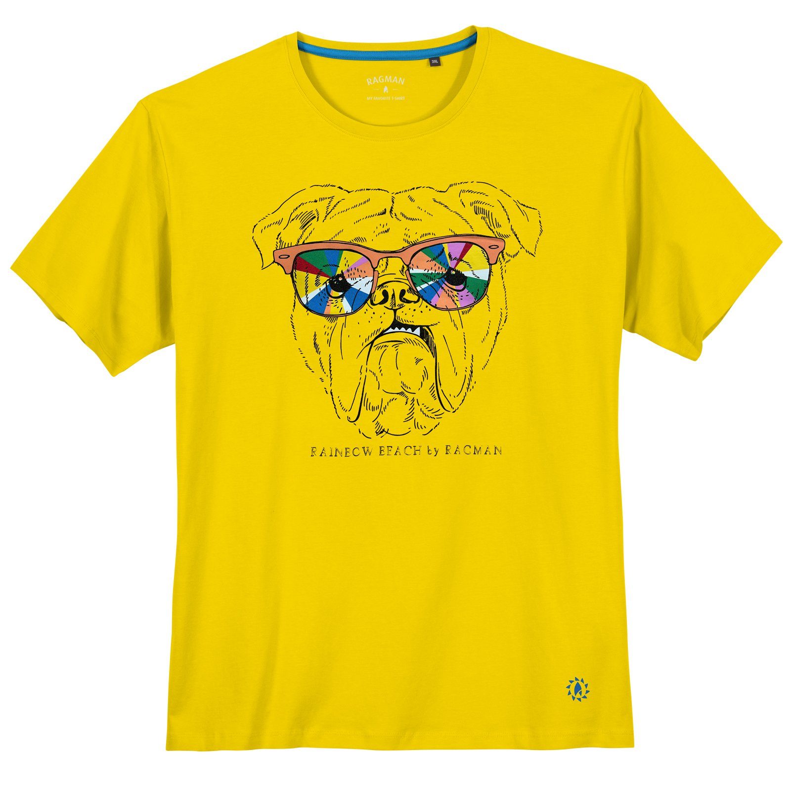 RAGMAN Rundhalsshirt Große Größen Herren Print T-Shirt gelb Rainbow-Dogge Ragman