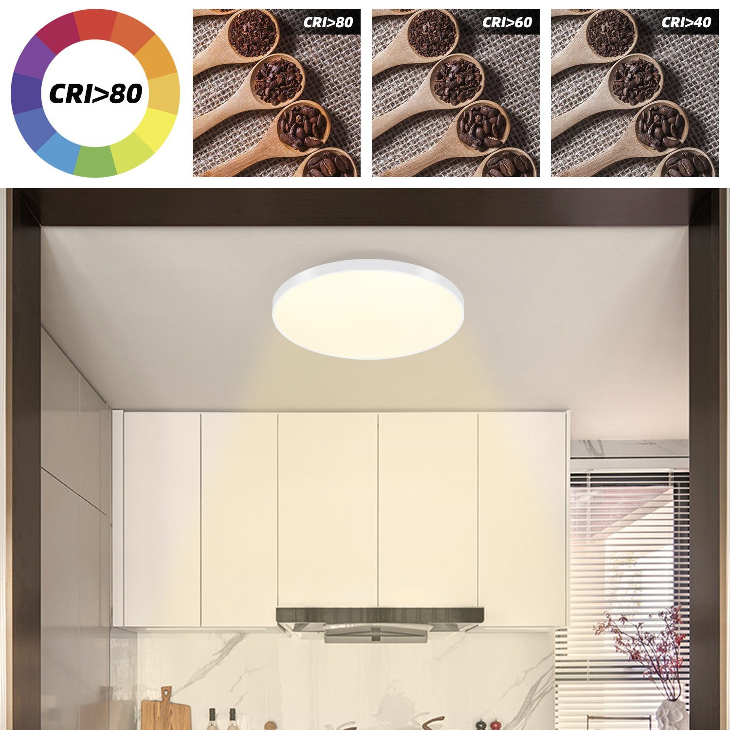 Schwarz LED Küche Schlafzimmer Flach, ‎37*37*2.5cm IP44 fest integriert, mit Warmweiß/Neutralweiß/Kaltweiß, LED Rund Bad, Panel Flur Nettlife Wasserdicht, für Deckenlampe Wohnzimmer Dimmbar Fernbedienung 36W,