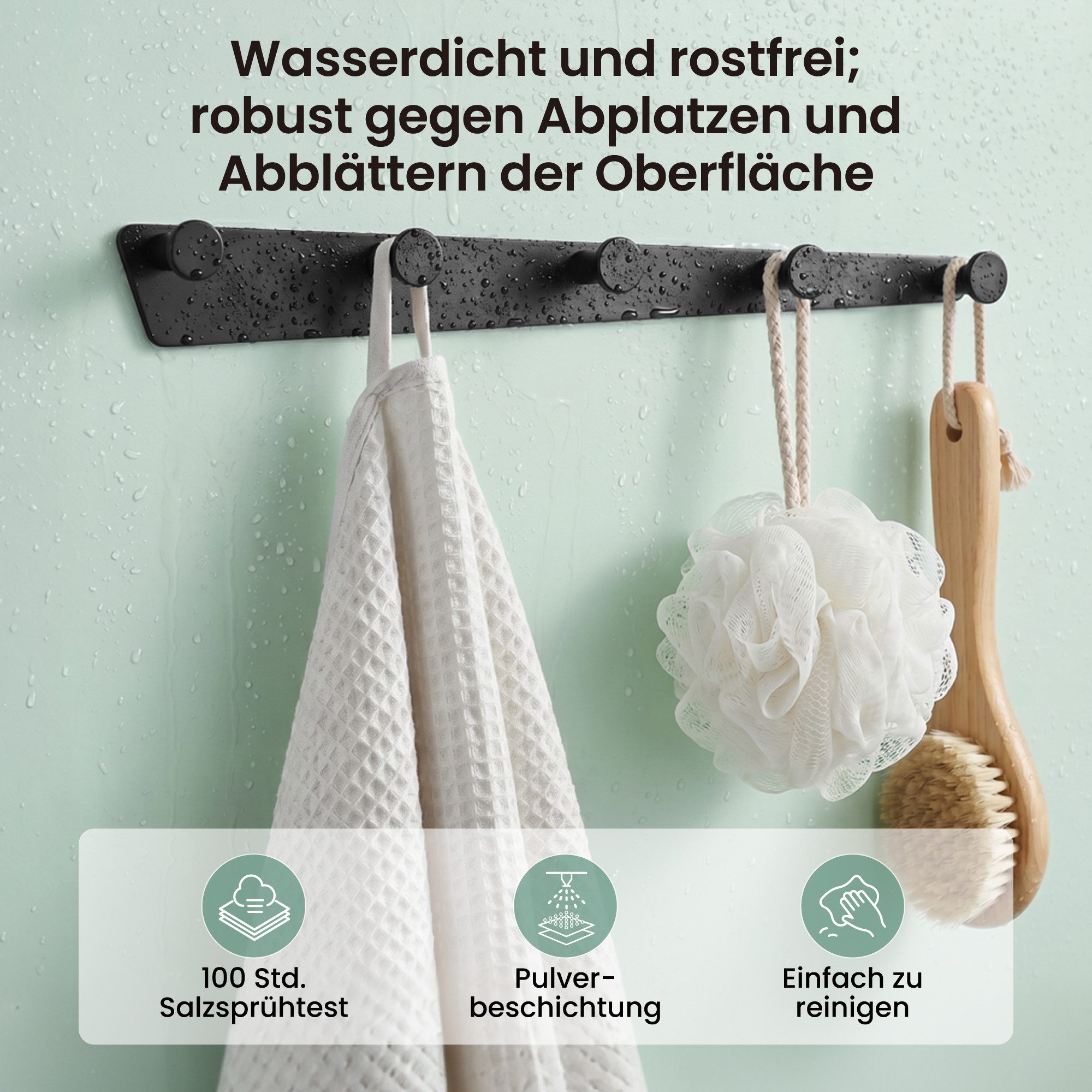 Mai & Mai Garderobenleiste Garderobenhaken Wandgarderobe mit 5 Haken Aluminiumlegierung Stalo-18, Kleiderhaken zum Bohren oder Kleben, Hakenleiste 40cm