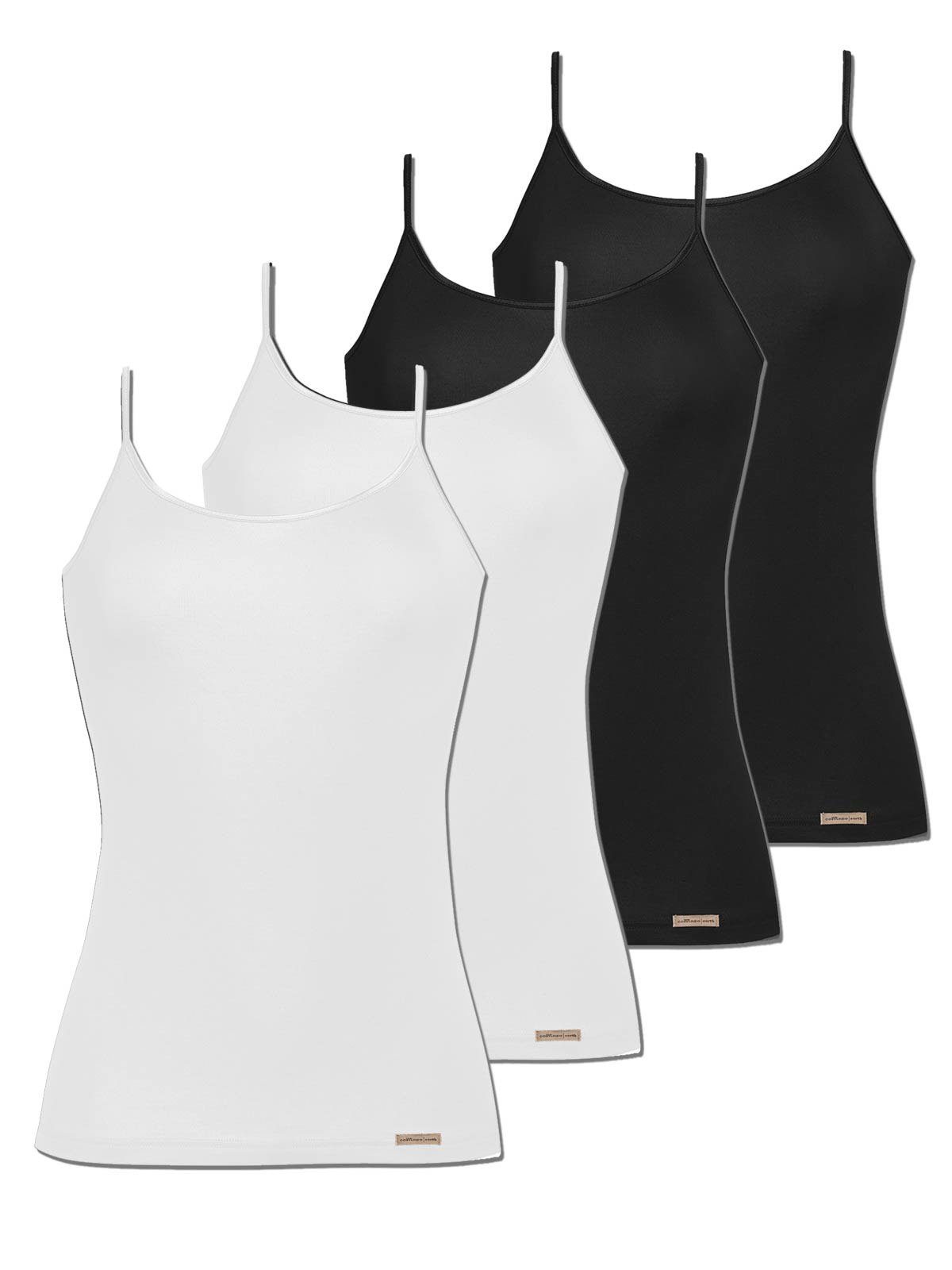 Damen (Spar-Set, 4er COMAZO Spaghettiträger Achseltop Vegan Unterhemd 4-St) schwarz-weiss Pack