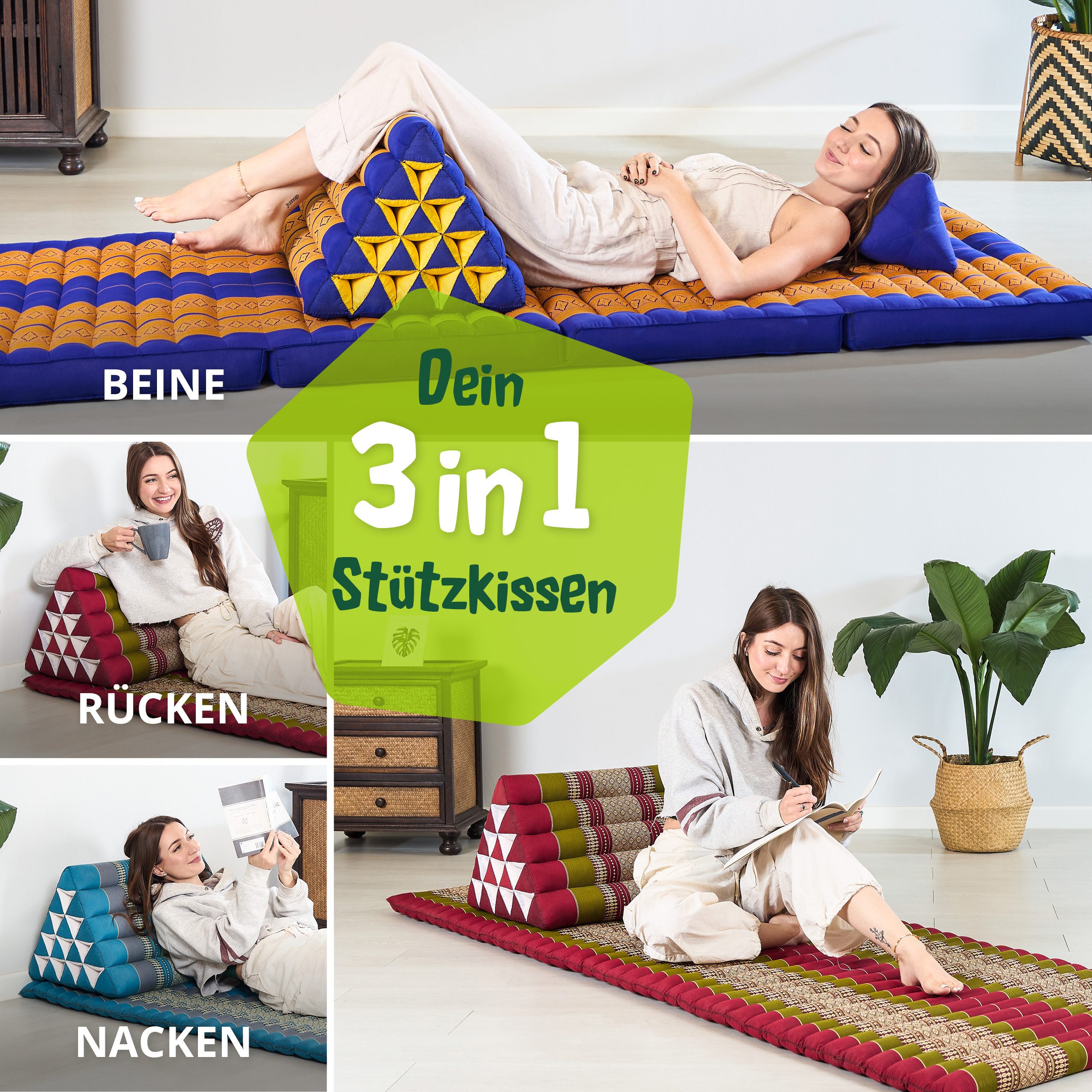 livasia Keilkissen Dreieckskissen hoch (Classic) - 38x55x35cm, Kapok, vegan, handgefertigt