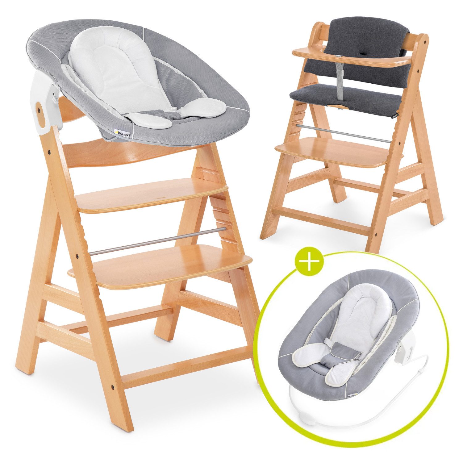 Hauck Hochstuhl Alpha Plus Newborn Set, Holz Babyhochstuhl ab Geburt inkl. Neugeborenenaufsatz & Sitzauflage