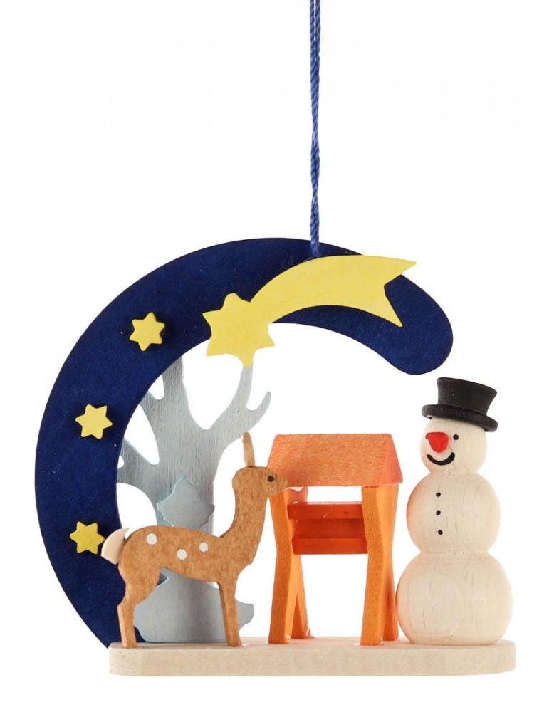 Dregeno Erzgebirge Christbaumschmuck Baumbehang Behang Schneemann mit Reh H=7cm NEU