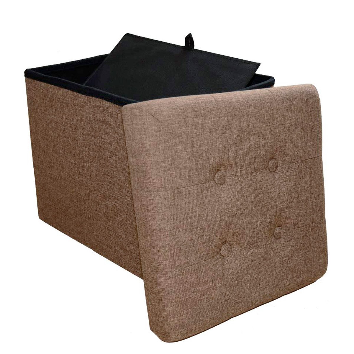 style home Sitzhocker mit Stauraum faltbare Sitzwürfel, Sitzbank Fußhocker für Wohnzimmer Schlafzimmer, Leinen, Braun – Bild 2 von 5