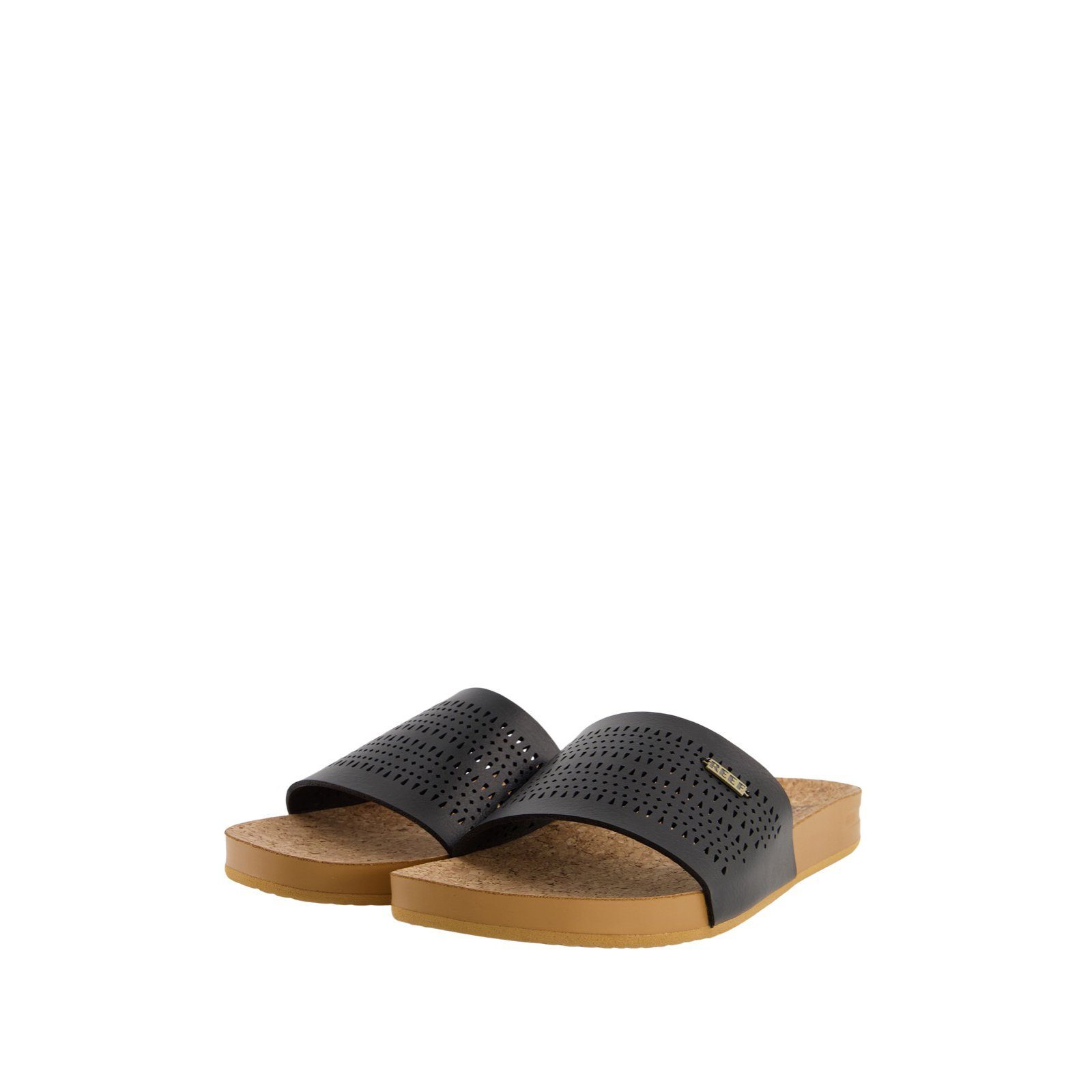 Reef Slipper Cushion Black/Tan Sandale Perf Anatomisch (1-tlg) Scout Fußbett, Sohle Leichte geformtes