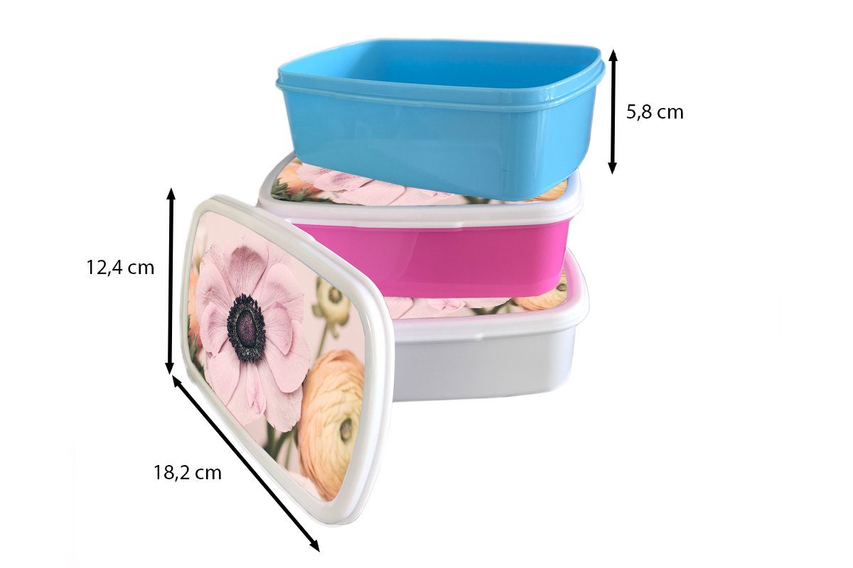 MuchoWow Lunchbox für Brotbox (2-tlg), Kunststoff - - Mädchen, Blumen Pflanzen, Natur Brotdose Snackbox, Erwachsene, Kunststoff, Kinder, rosa