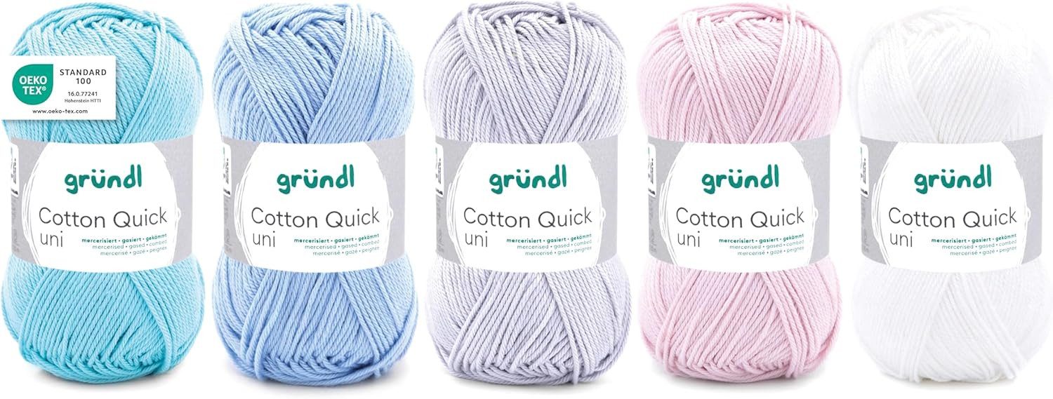 Gründl Cotton Quick uni - Wolle zum Häkeln und Stricken, 5 er Set Häkelwolle, 100% Baumwolle