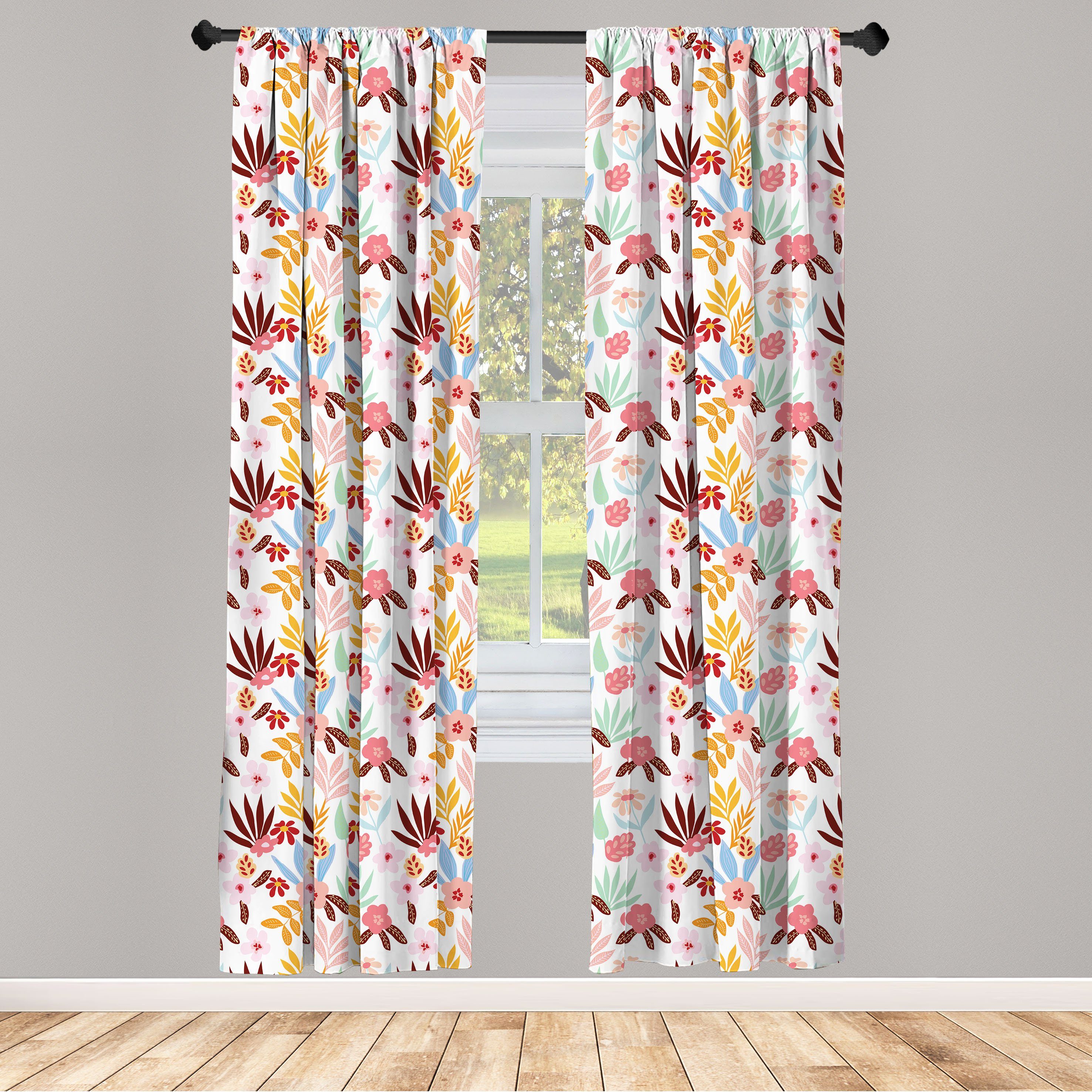 Gardine Vorhang für Blätter Abakuhaus, Retro Zweige Palm Microfaser, Schlafzimmer Wohnzimmer Dekor, Blumen