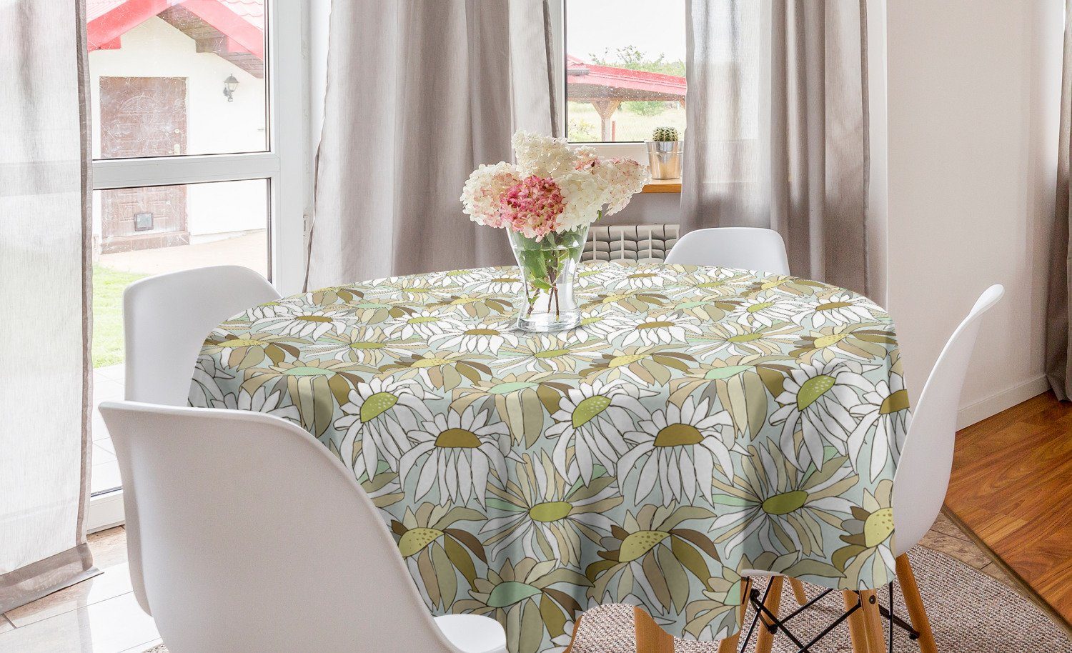 Abakuhaus Tischdecke Kreis Tischdecke Abdeckung für Esszimmer Küche Dekoration, Blumen Herbstsaison Kamillen