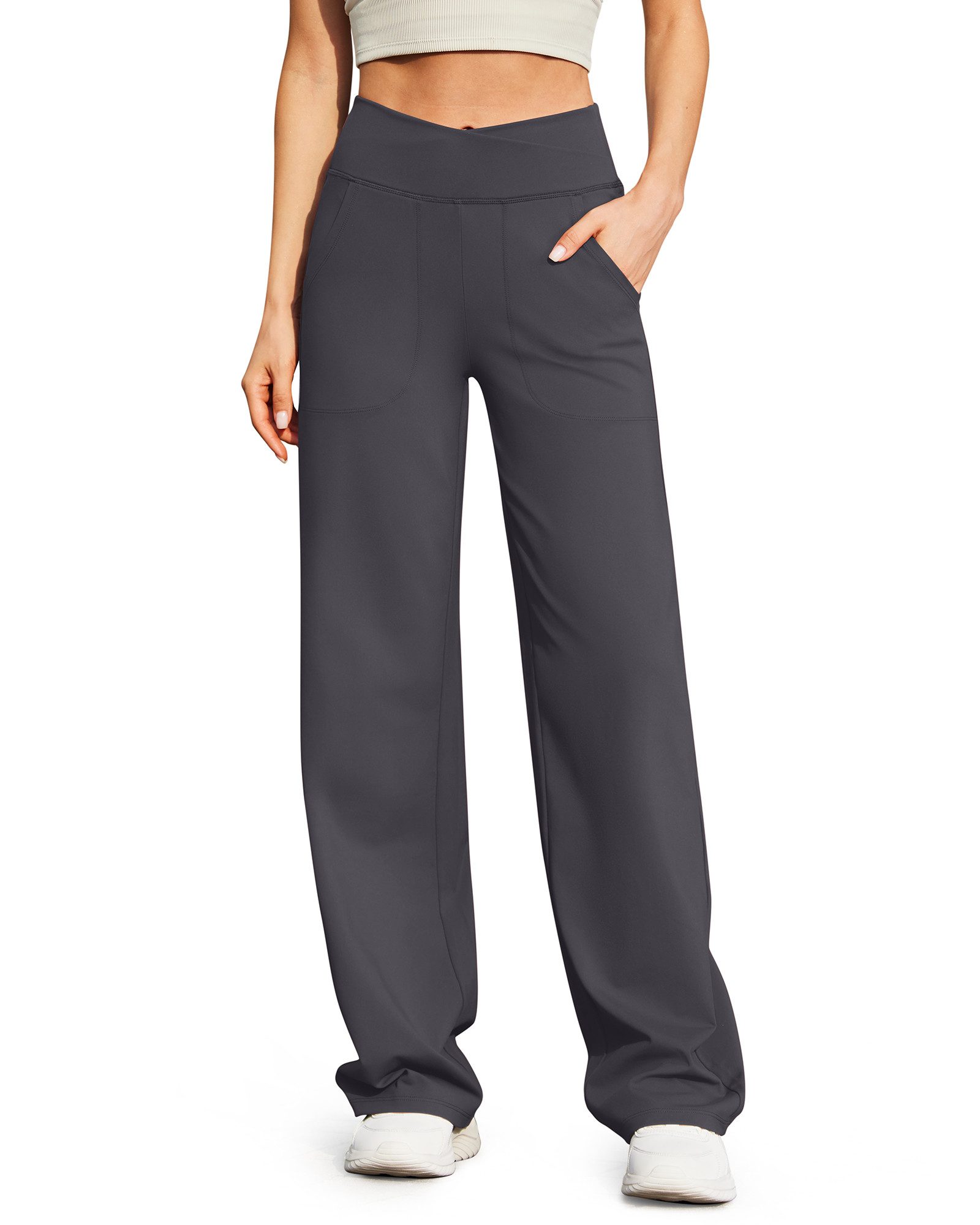 G4Free Jogginghose Damen Jogginghose Hohe Taille Weites Bein Yoga & Alltag Jogginghose mit Taschen