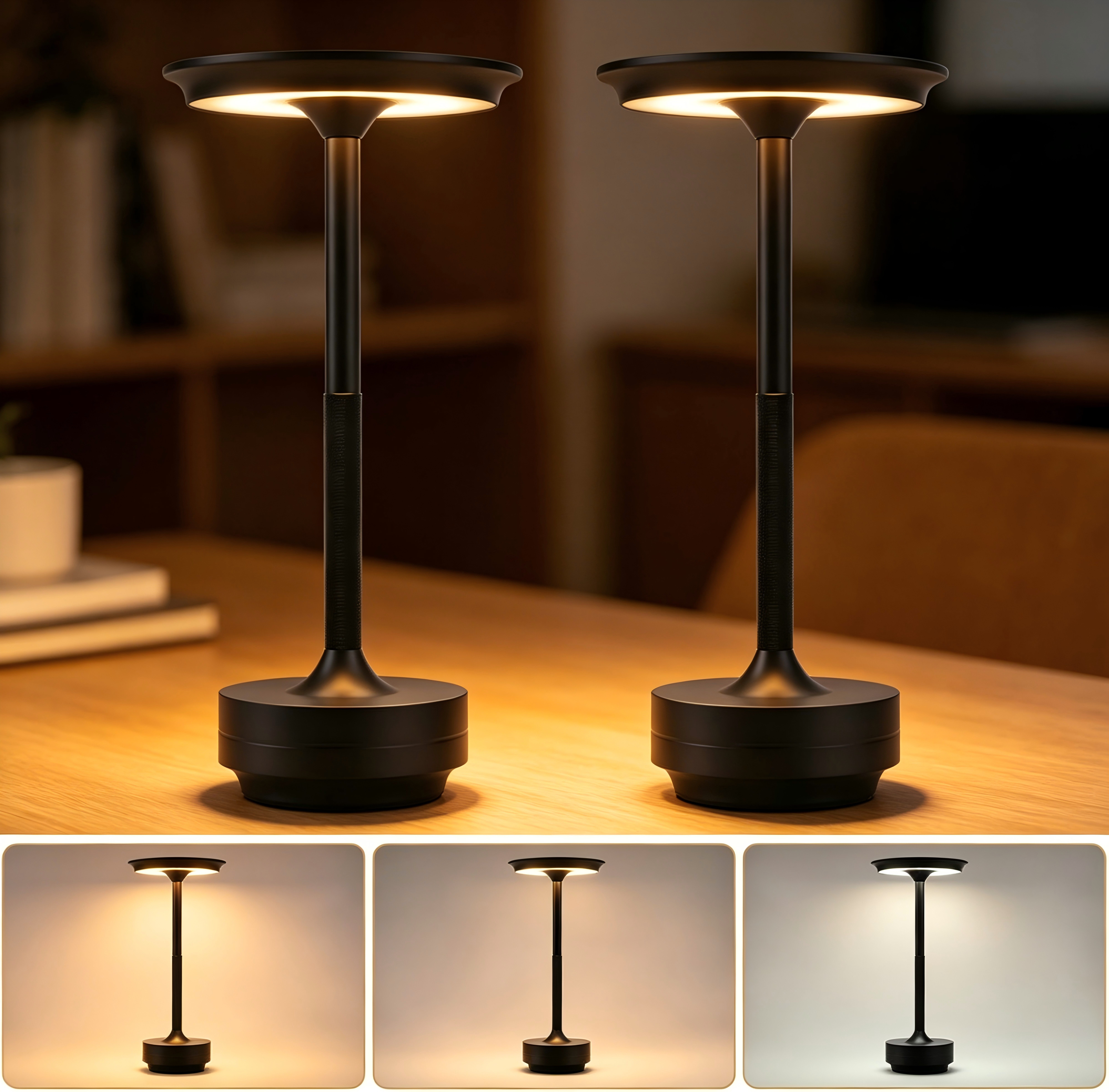 ZMH LED Tischleuchte kabellose Akku-Nachttischlampe, Dimmbar, Touch-Steuerung, 3 Lichtfarben, USB-C-aufladbar, LED fest integriert, Warmweiß, Neutralweiß, Kaltweiß